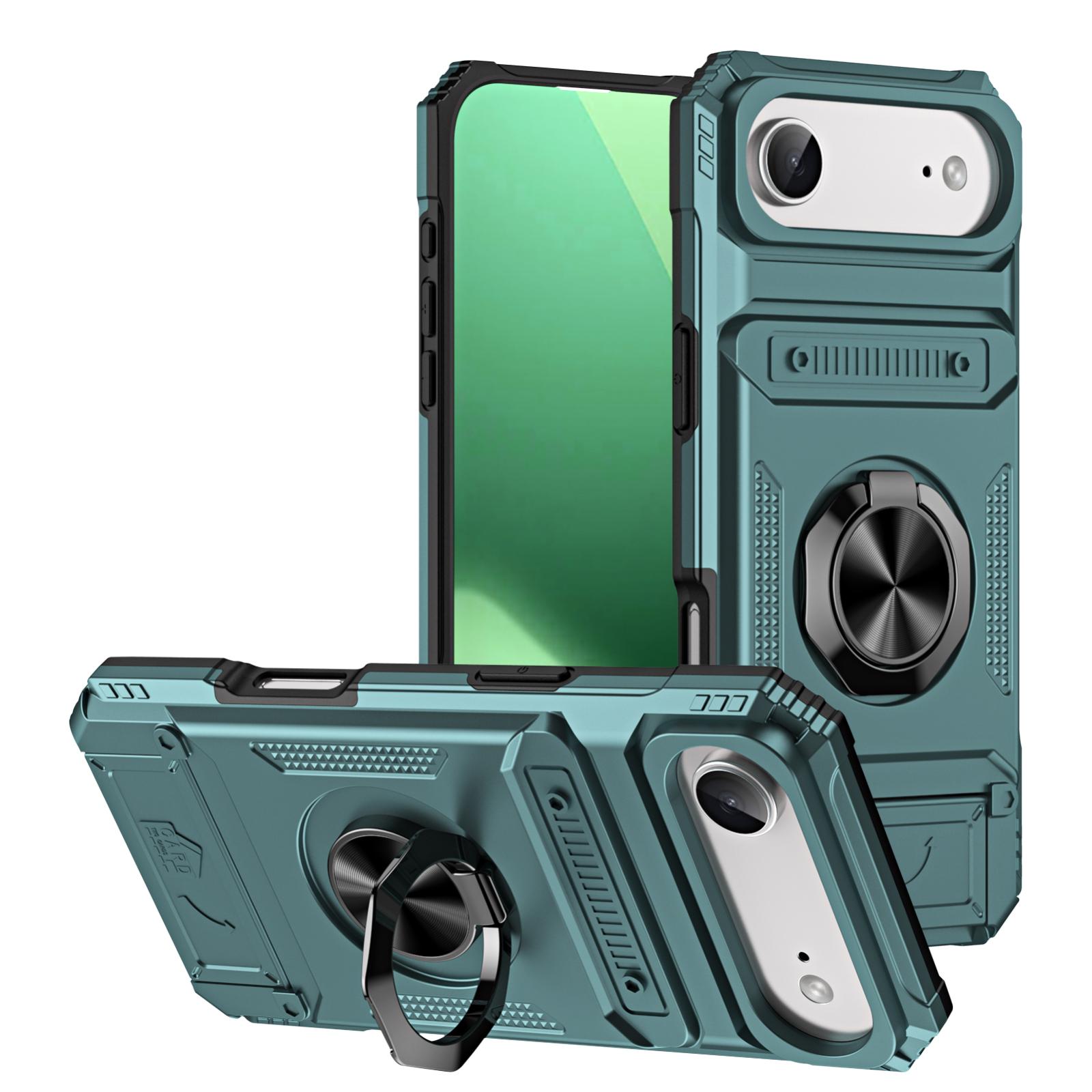 For iPhone 17 Air TPU+PC Shockproof Card Phone Case with Metal Ring Holder(Green) - Shopkiz.com