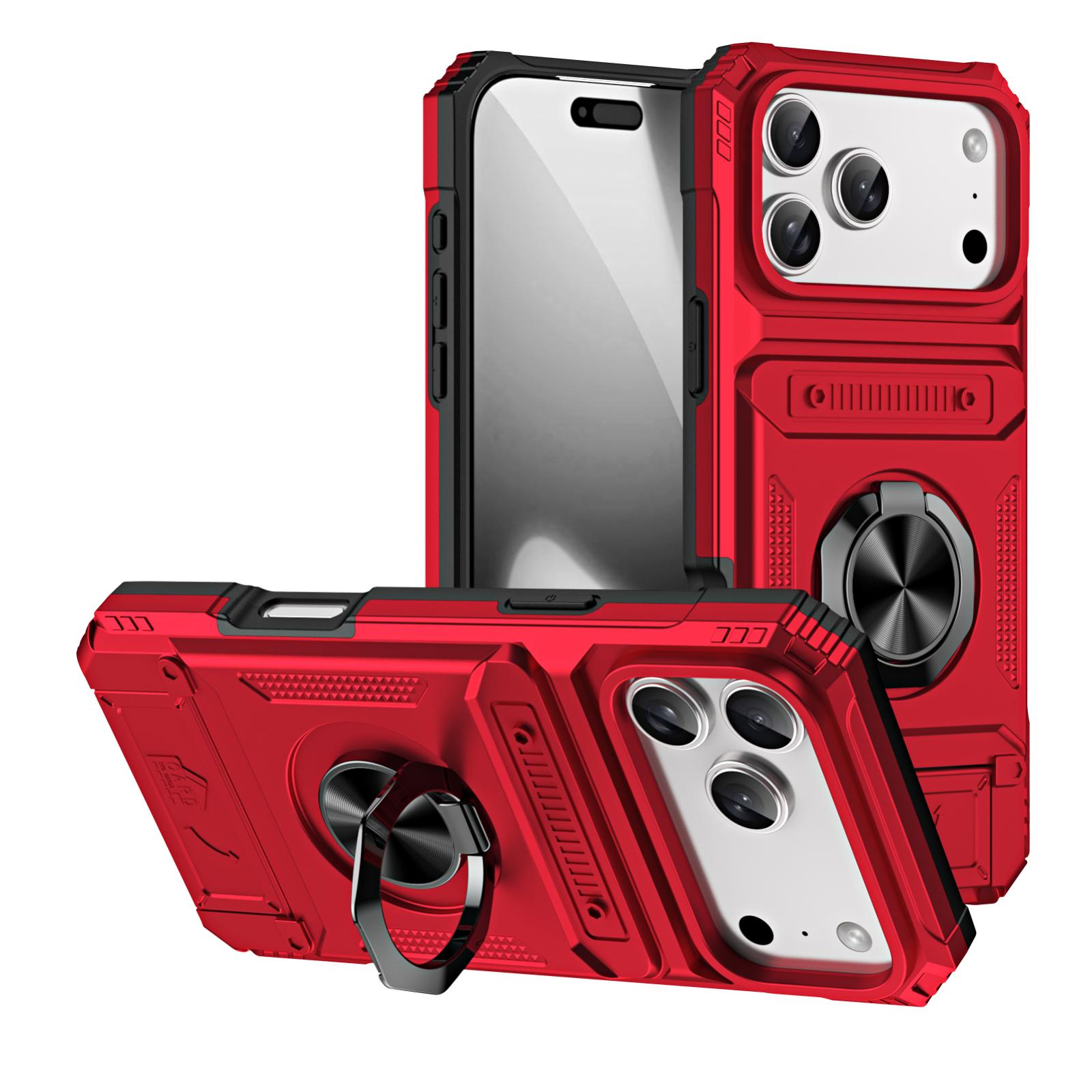 For iPhone 18 Pro / 17 Pro TPU+PC Shockproof Card Phone Case with Metal Ring Holder(Red) - Shopkiz.com