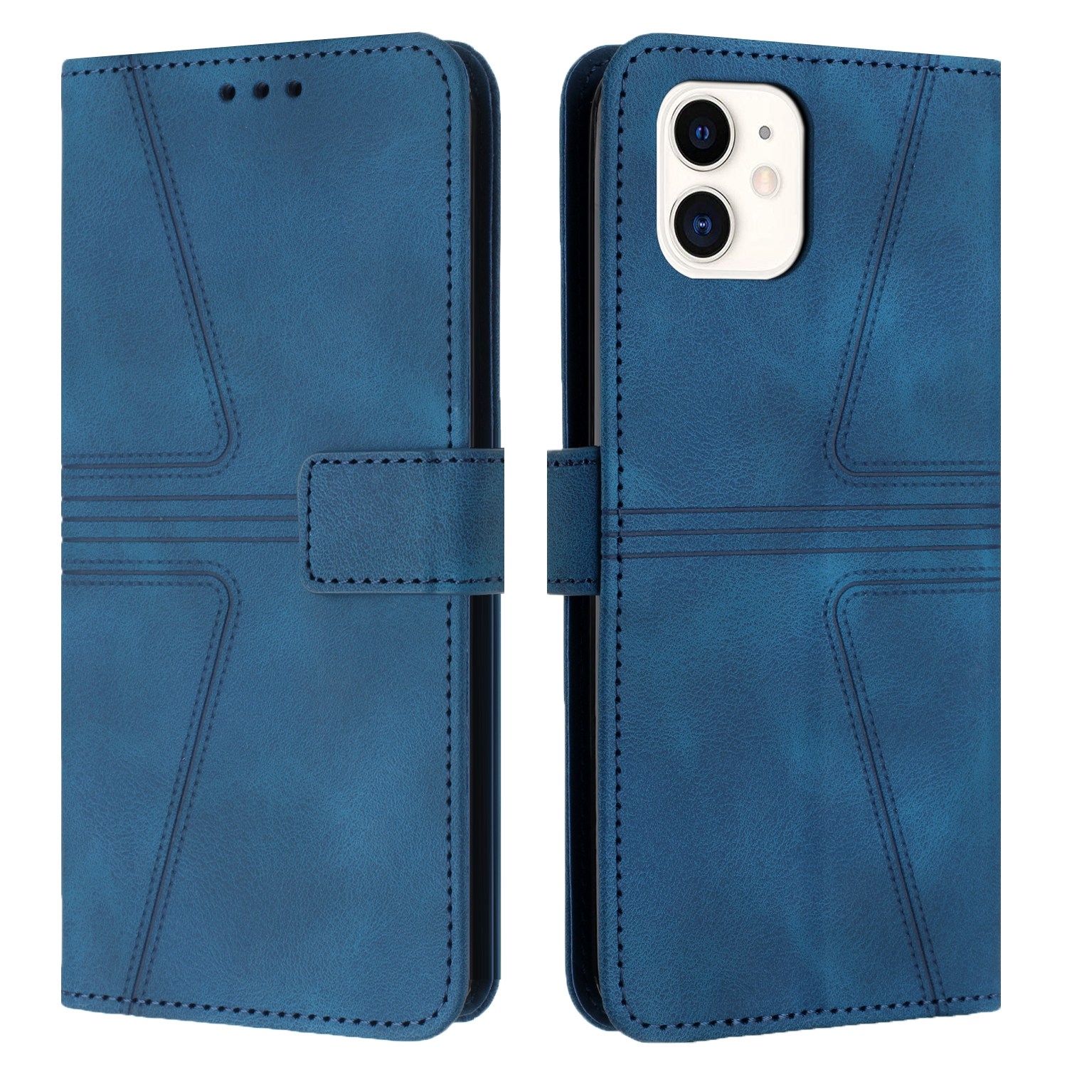 For iPhone 12 / 12 Pro Triangle Solid Color Leather Phone Case(Blue) - Shopkiz.com