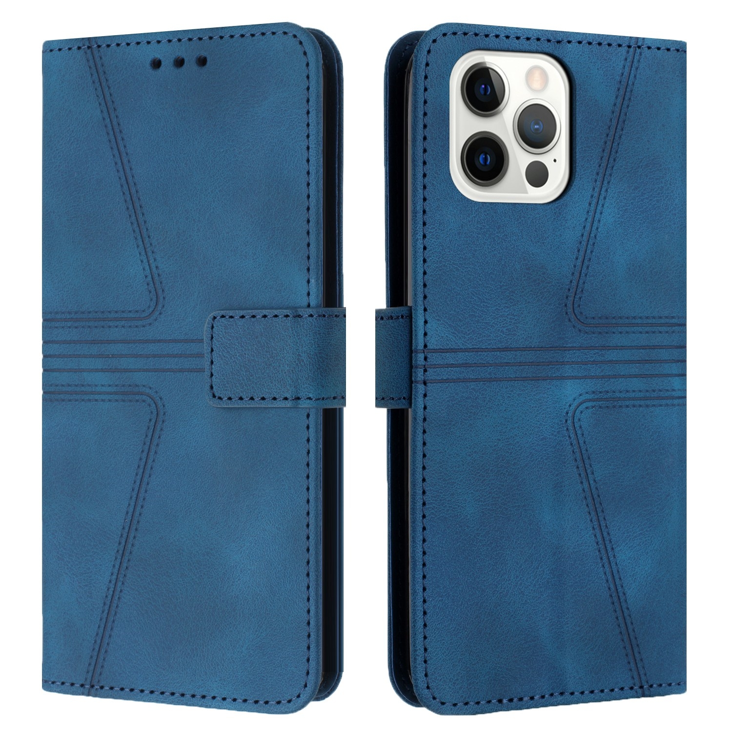 For iPhone 12 Pro Max Triangle Solid Color Leather Phone Case(Blue) - Shopkiz.com