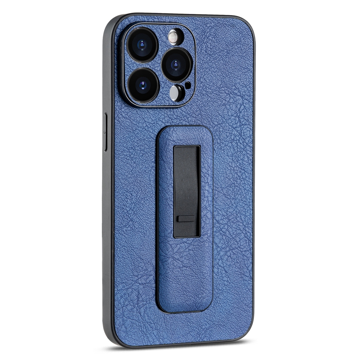 For iPhone 15 Pro Max PU Leather Push-pull Bracket Shockproof Phone Case(Blue) - Shopkiz.com