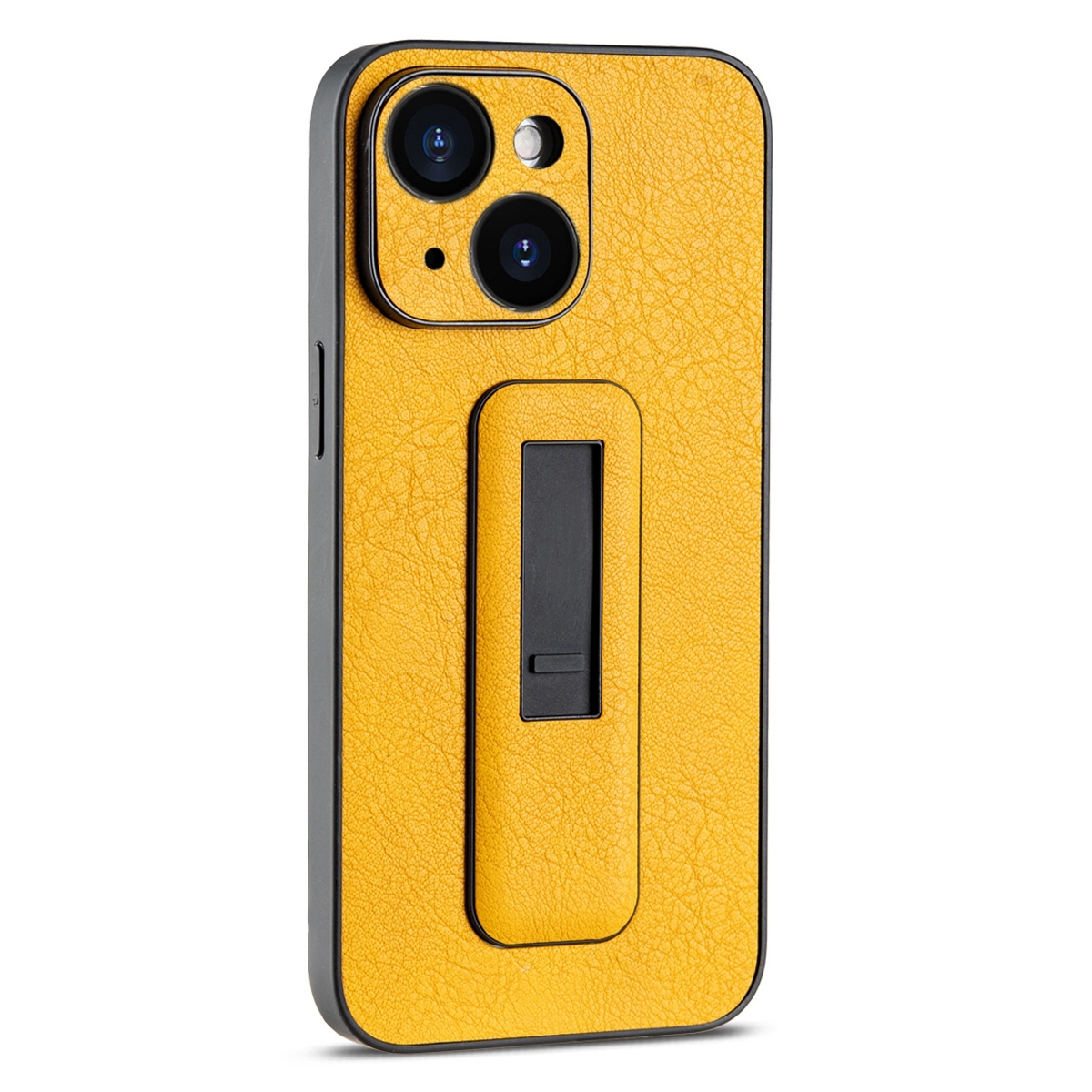For iPhone 14 PU Leather Push-pull Bracket Shockproof Phone Case(Yellow) - Shopkiz.com