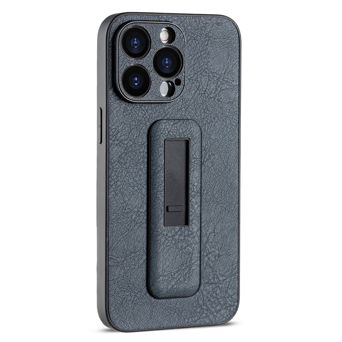 For iPhone 12 Pro Max PU Leather Push-pull Bracket Shockproof Phone Case(Black) - Shopkiz.com