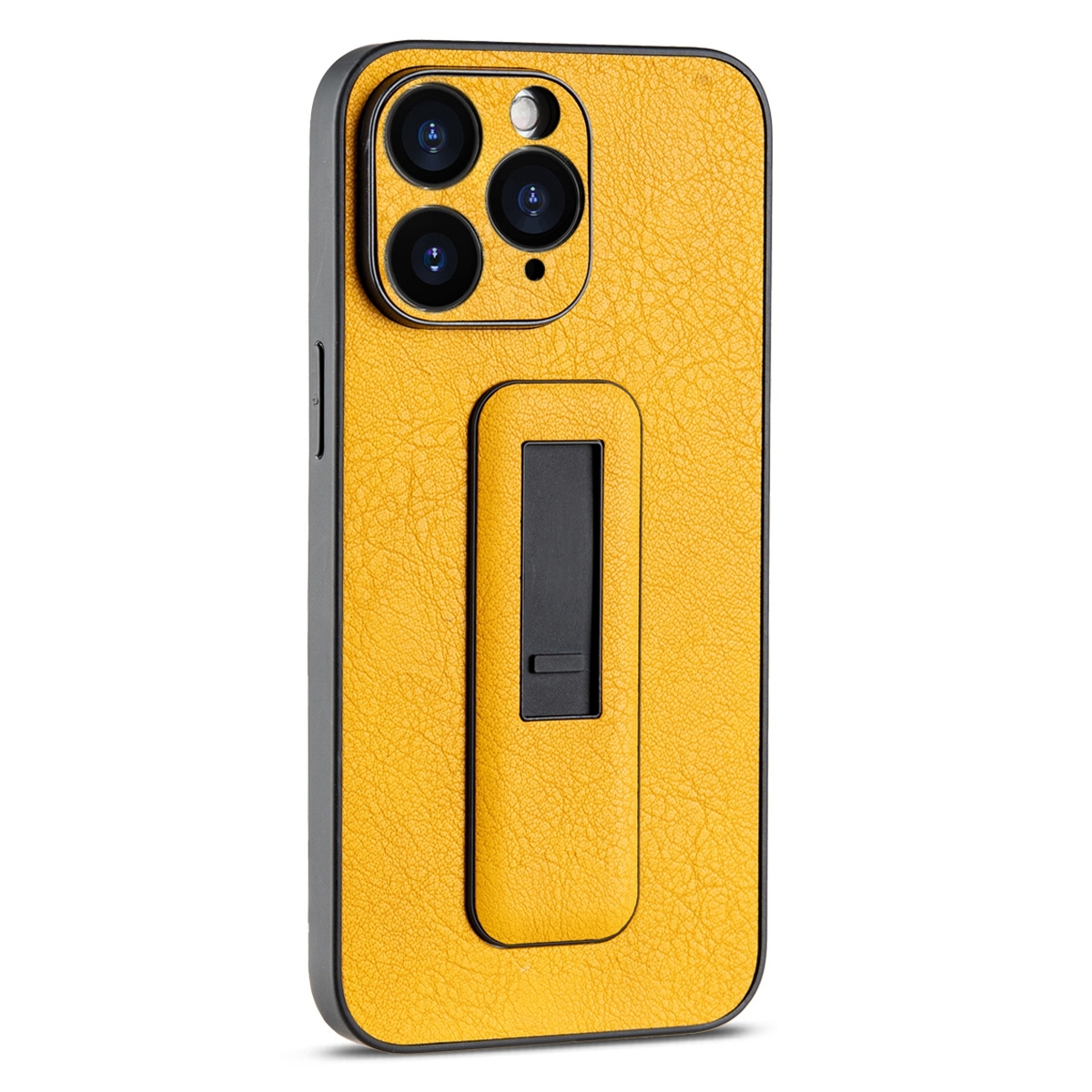 For iPhone 11 Pro Max PU Leather Push-pull Bracket Shockproof Phone Case(Yellow) - Shopkiz.com