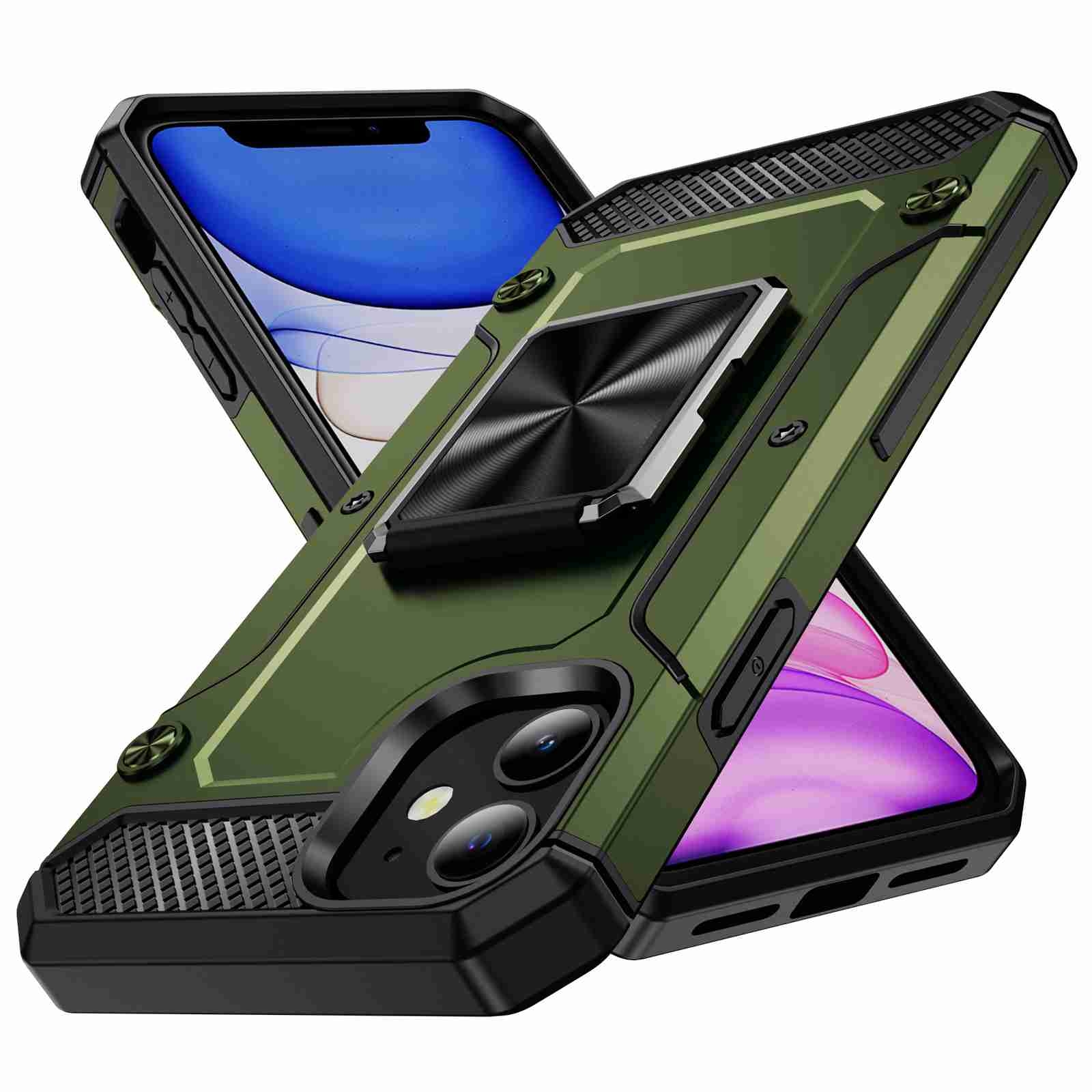 For iPhone 11 Shockproof Metal Holder Phone Case(Olive Green) - Shopkiz.com