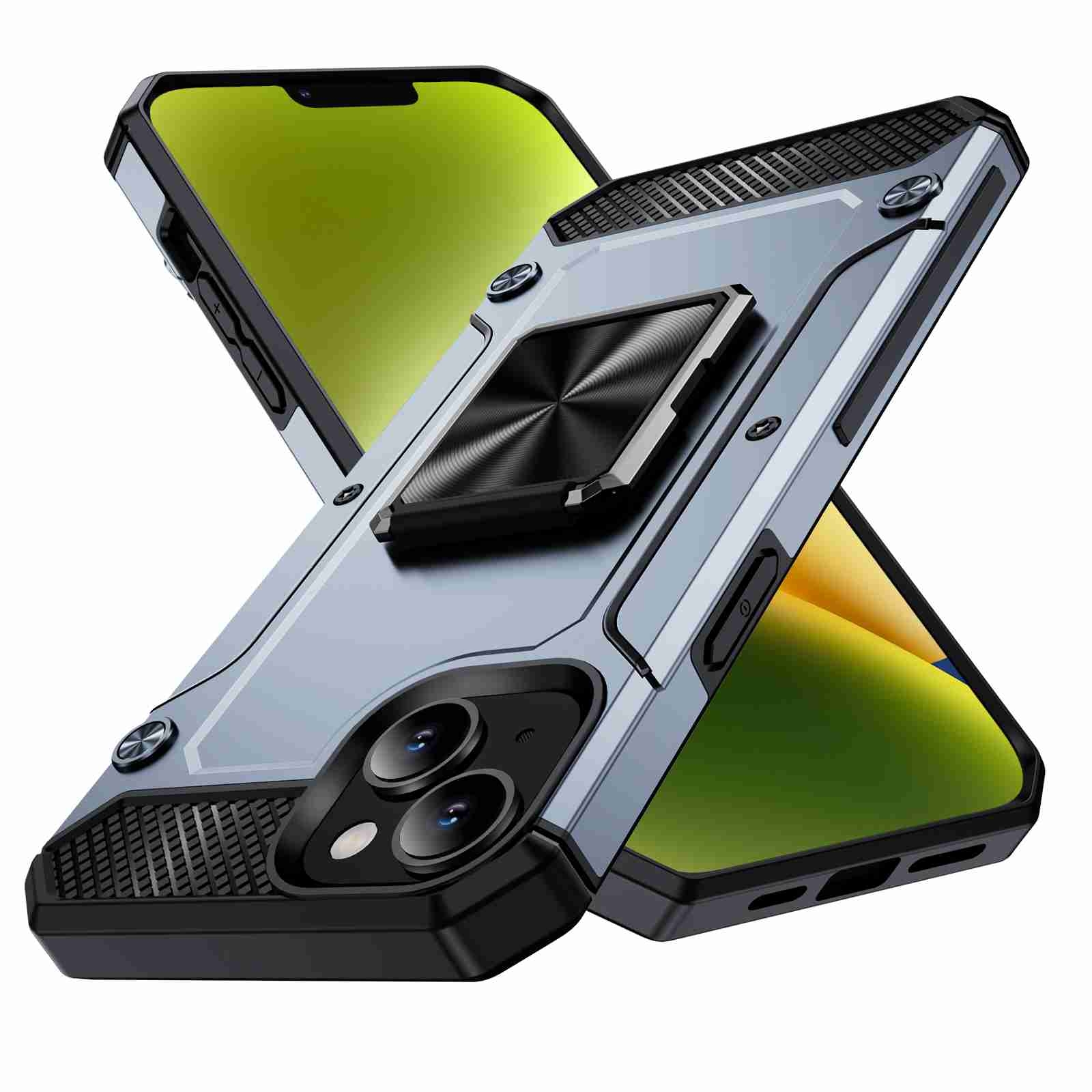For iPhone 14 Shockproof Metal Holder Phone Case(Grey) - Shopkiz.com