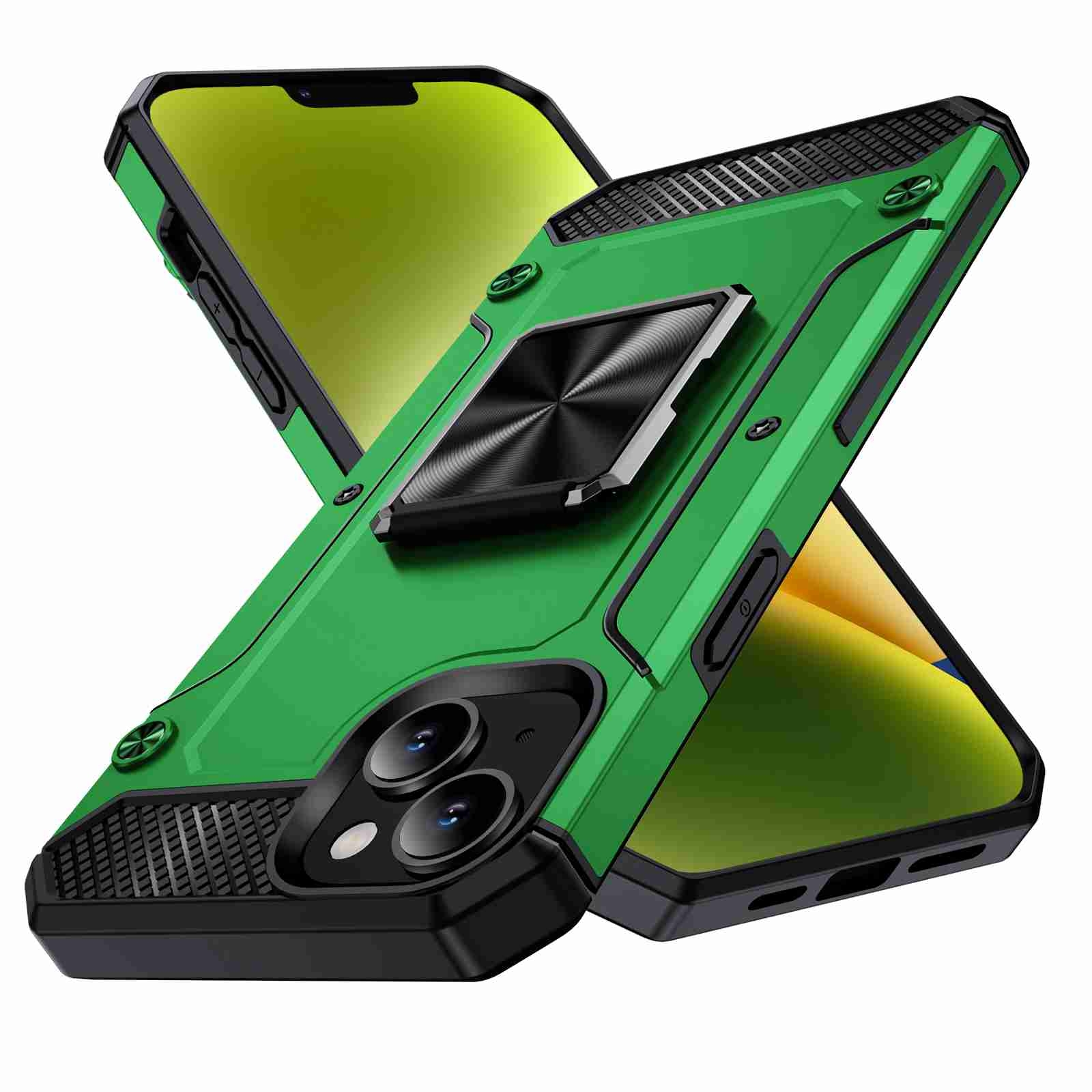 For iPhone 14 Shockproof Metal Holder Phone Case(Green) - Shopkiz.com
