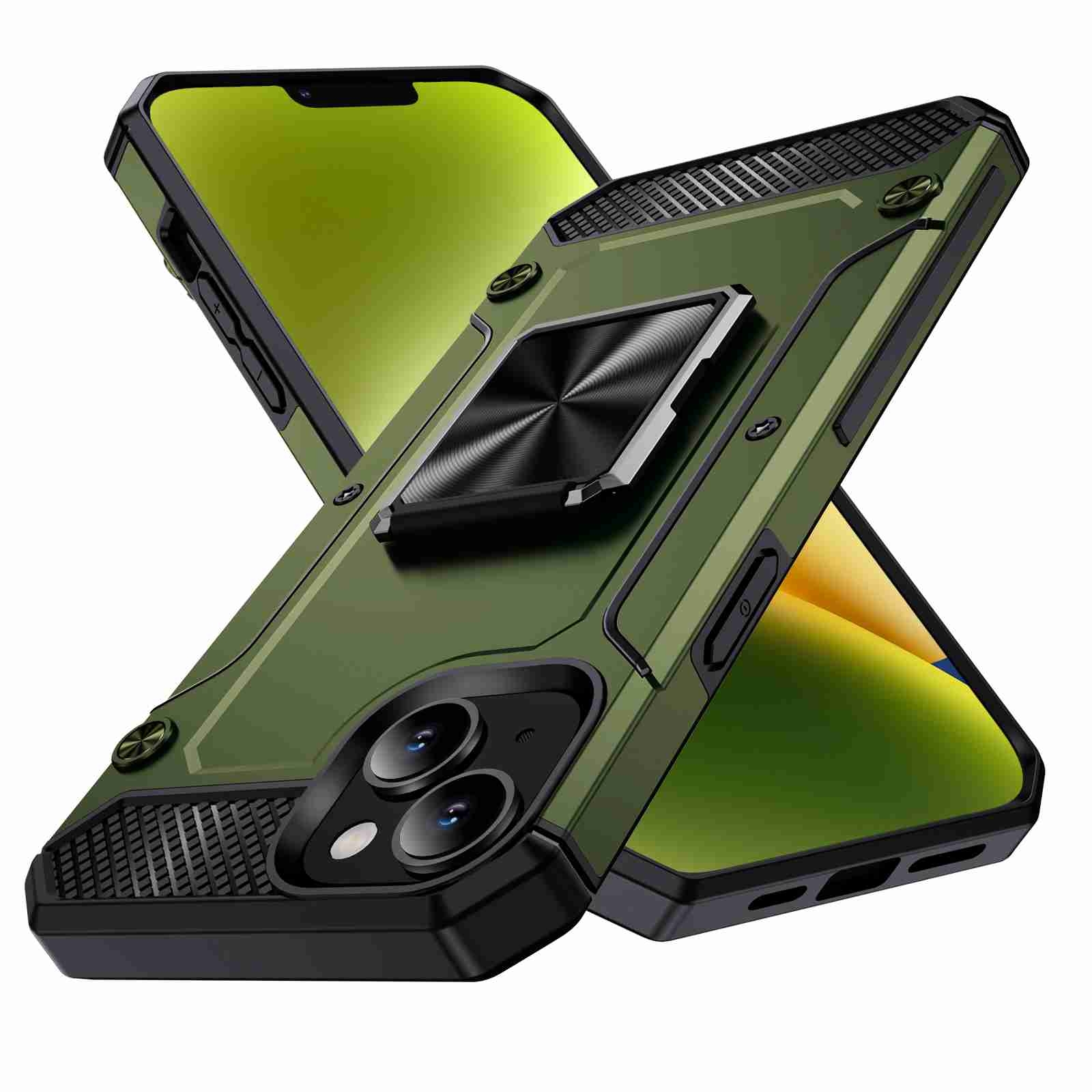 For iPhone 14 Plus Shockproof Metal Holder Phone Case(Olive Green) - Shopkiz.com