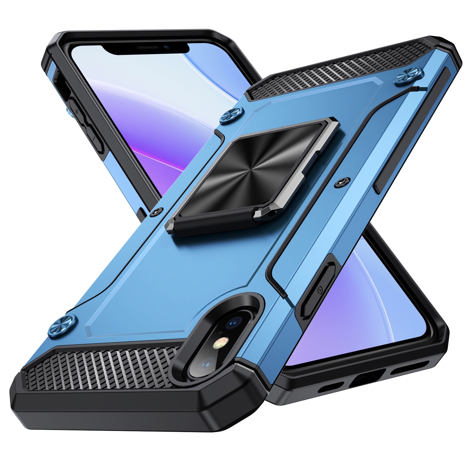 For iPhone XS Max Shockproof Metal Holder Phone Case(Navy Blue) - Shopkiz.com