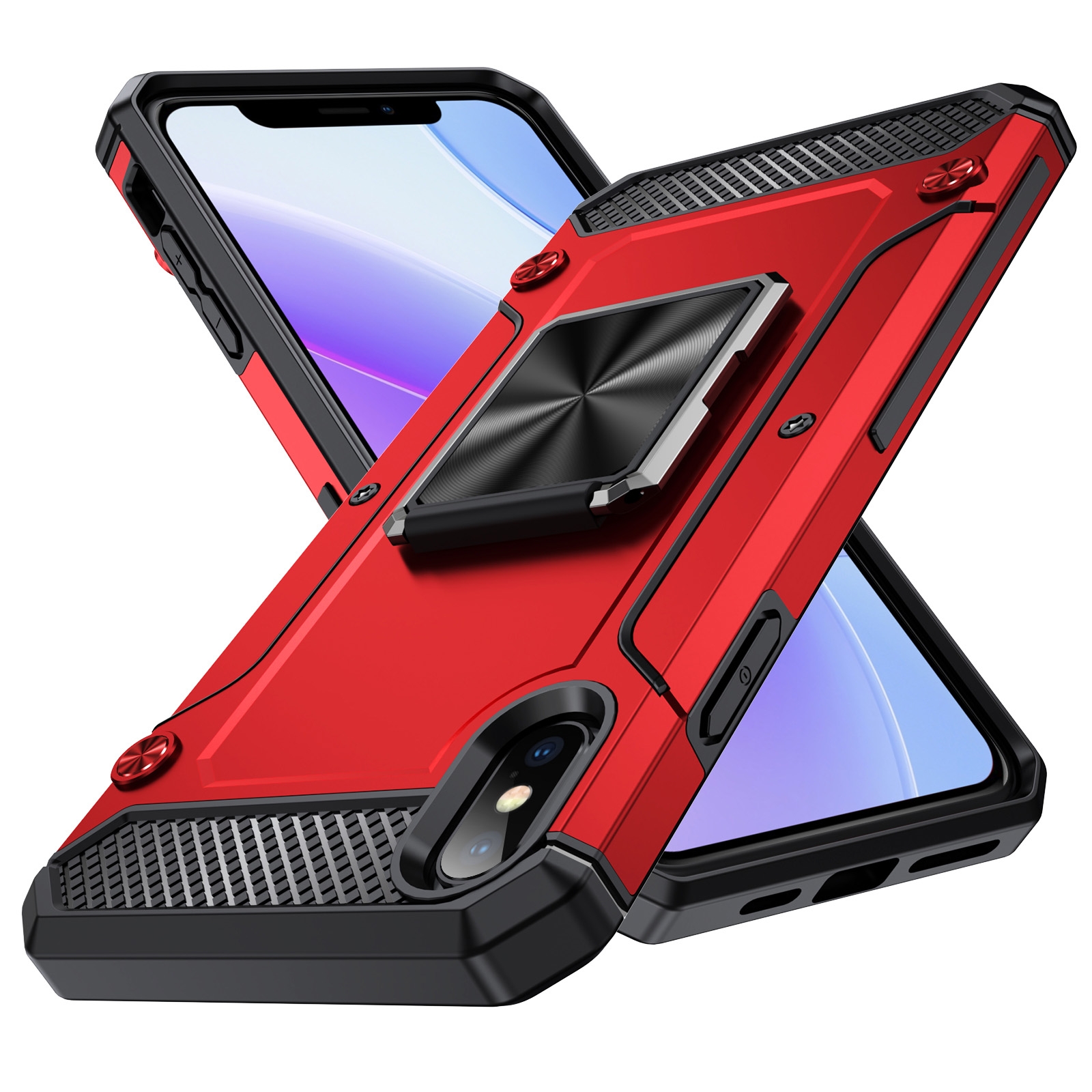 For iPhone XS Max Shockproof Metal Holder Phone Case(Red) - Shopkiz.com