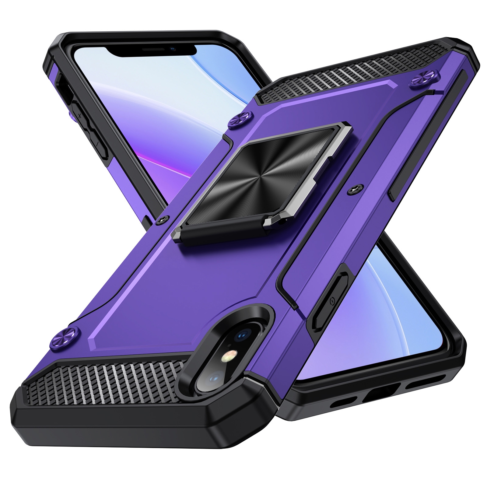For iPhone XS Max Shockproof Metal Holder Phone Case(Purple) - Shopkiz.com