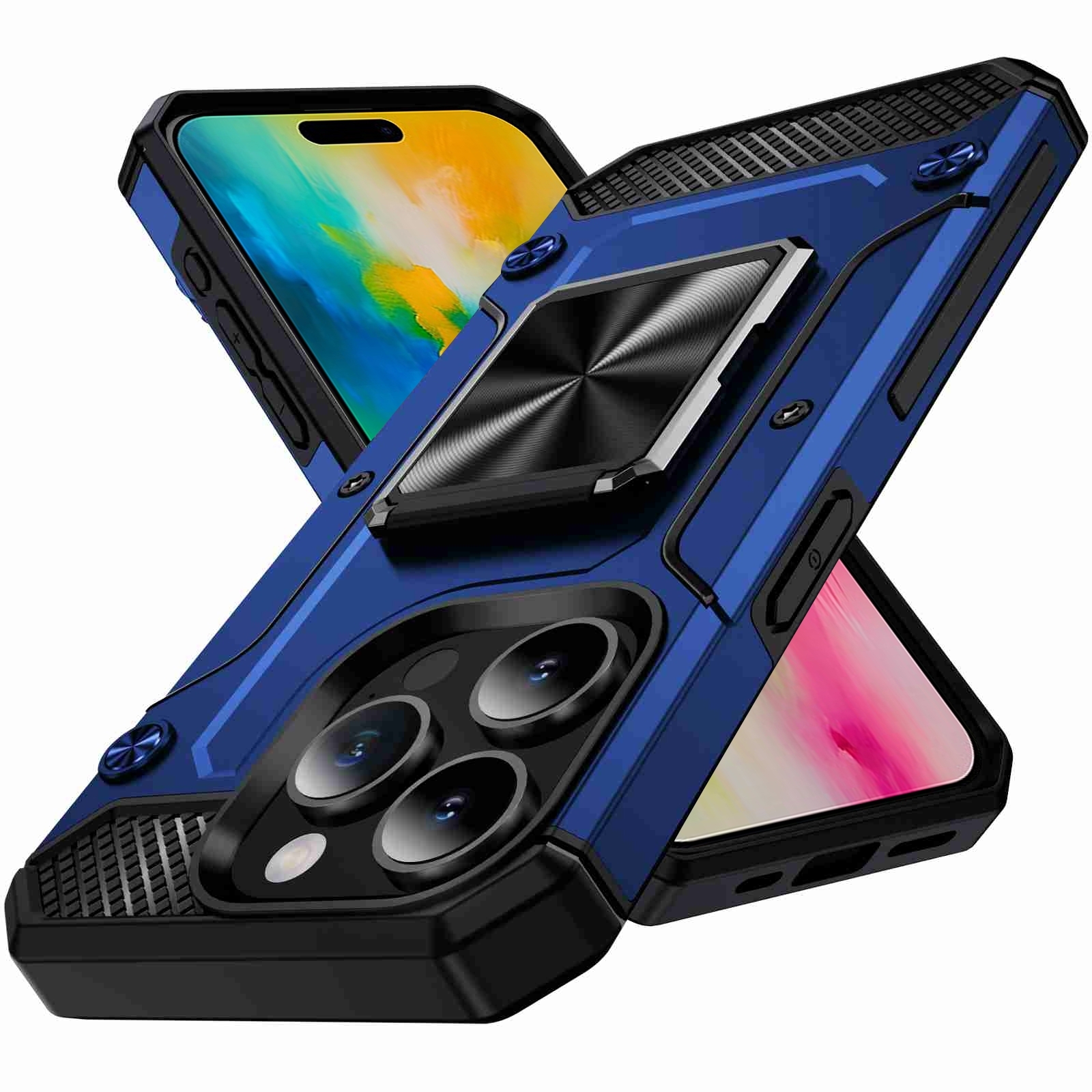 For iPhone 16 Pro Shockproof Metal Holder Phone Case(Blue) - Shopkiz.com