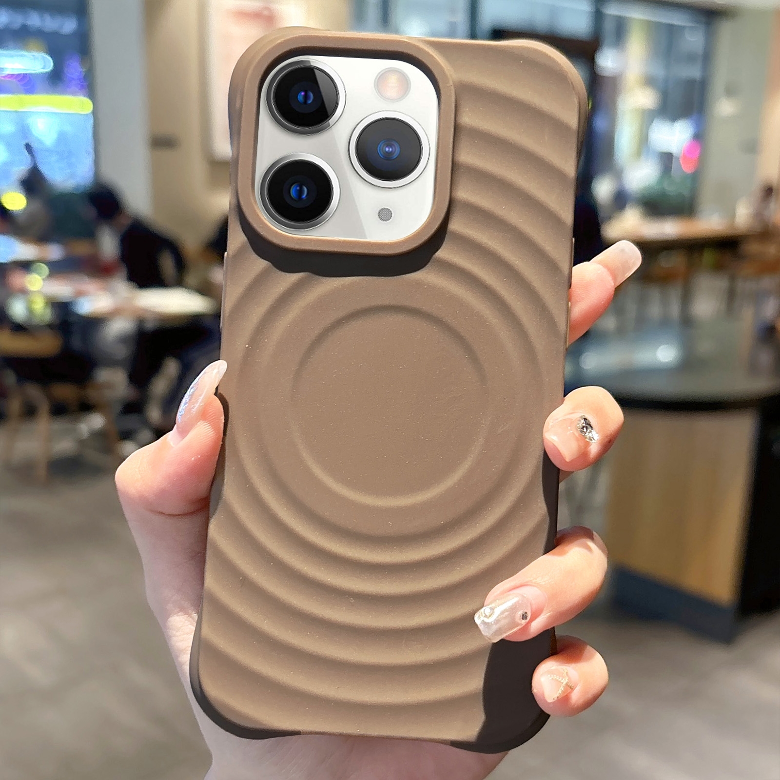 For iPhone 11 Pro Max MagSafe Magnetic Ring Texture TPU Phone Case(Khaki) - Shopkiz.com