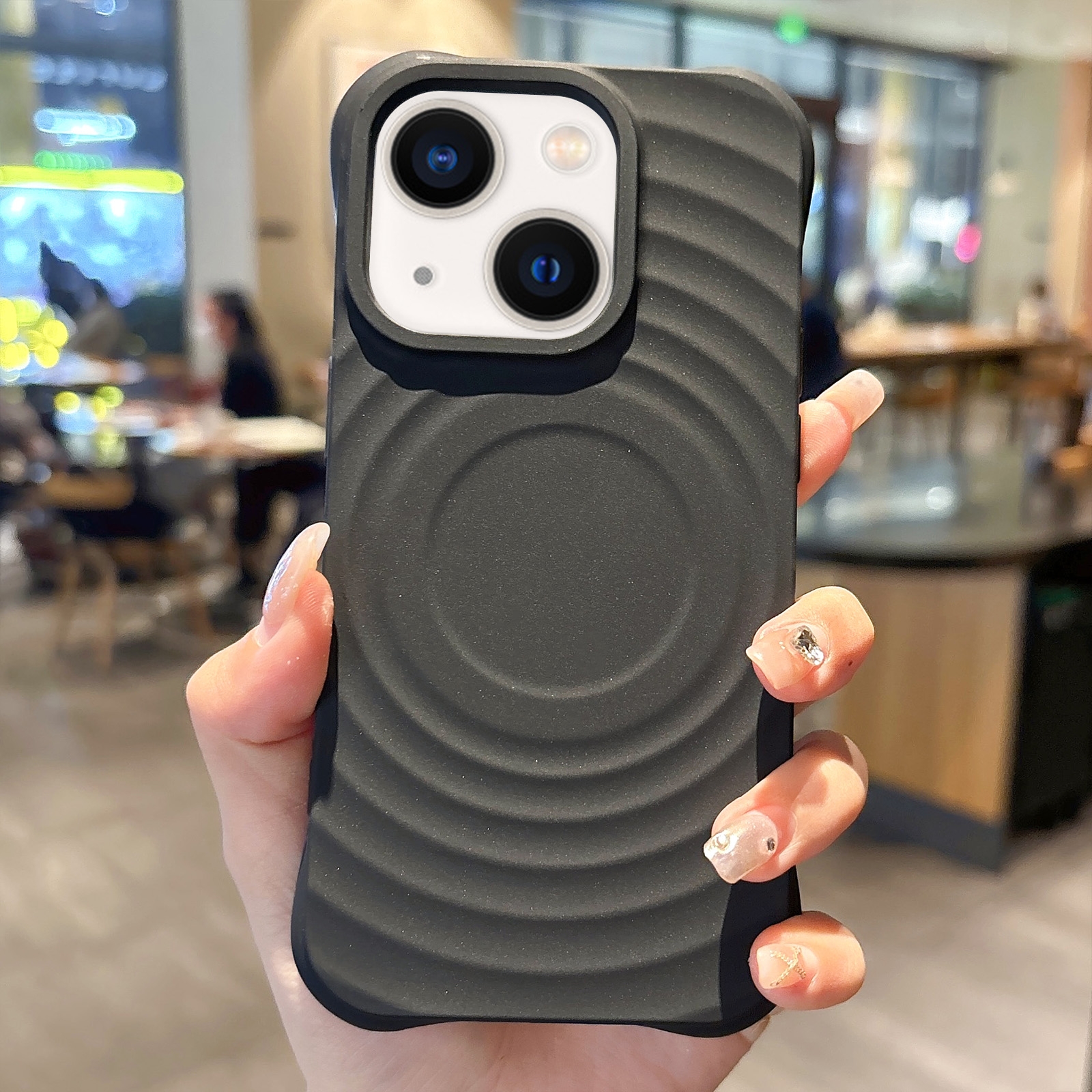 For iPhone 14 MagSafe Magnetic Ring Texture TPU Phone Case(Black) - Shopkiz.com