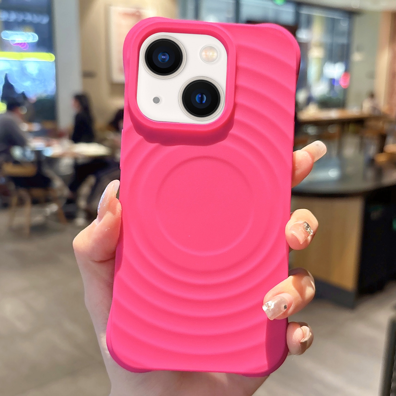 For iPhone 14 MagSafe Magnetic Ring Texture TPU Phone Case(Rose Red) - Shopkiz.com