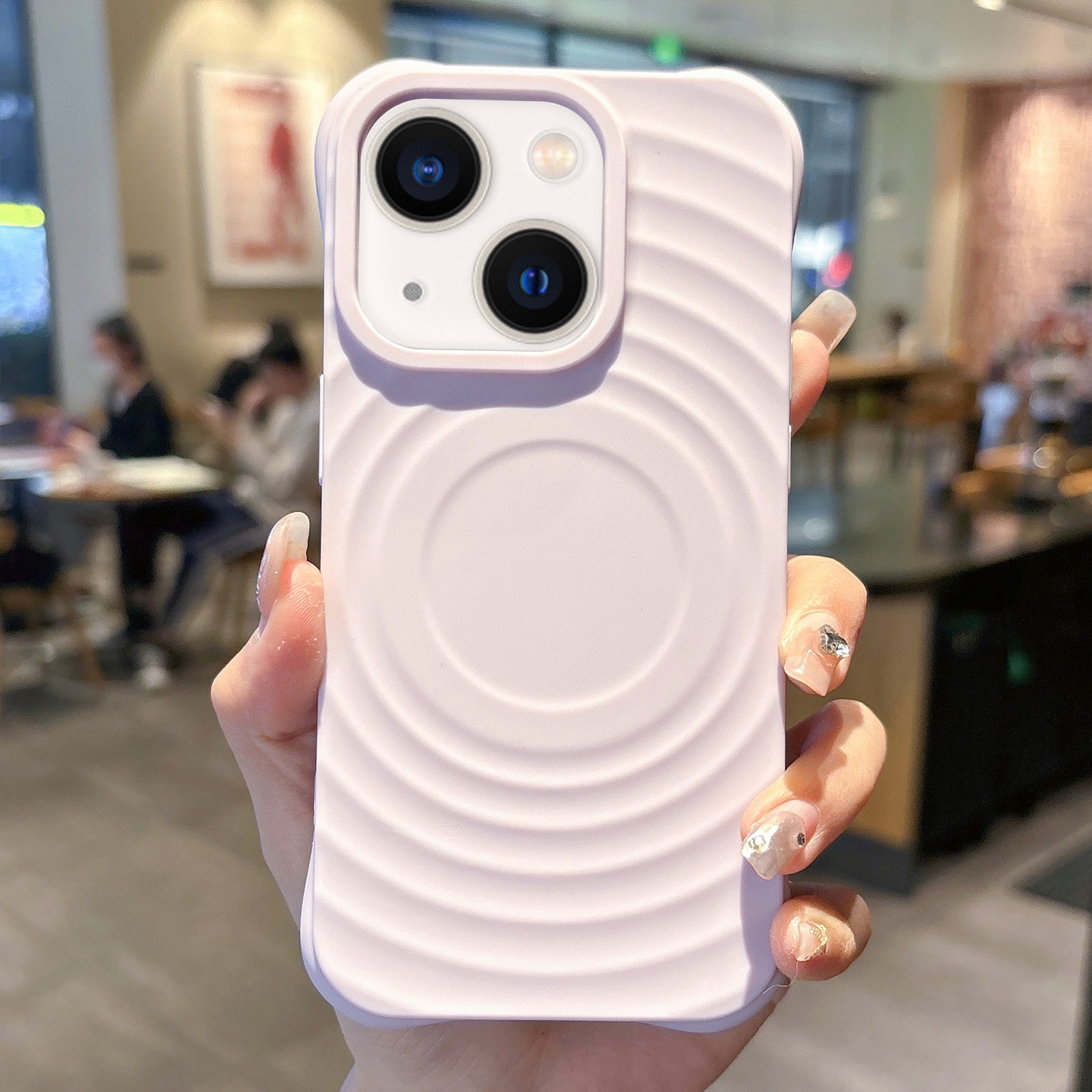 For iPhone 14 Plus MagSafe Magnetic Ring Texture TPU Phone Case(Light Purple) - Shopkiz.com