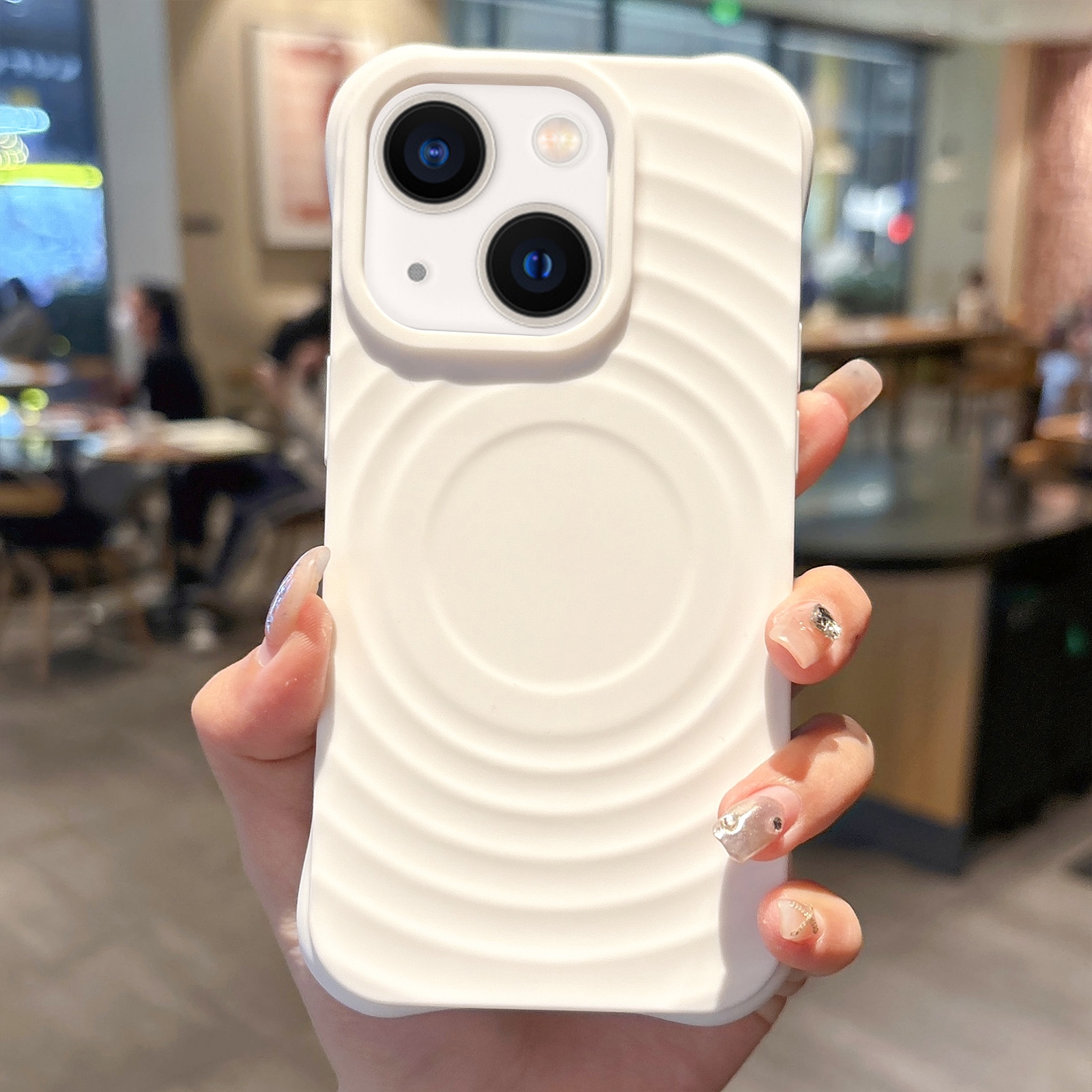 For iPhone 14 Plus MagSafe Magnetic Ring Texture TPU Phone Case(White) - Shopkiz.com