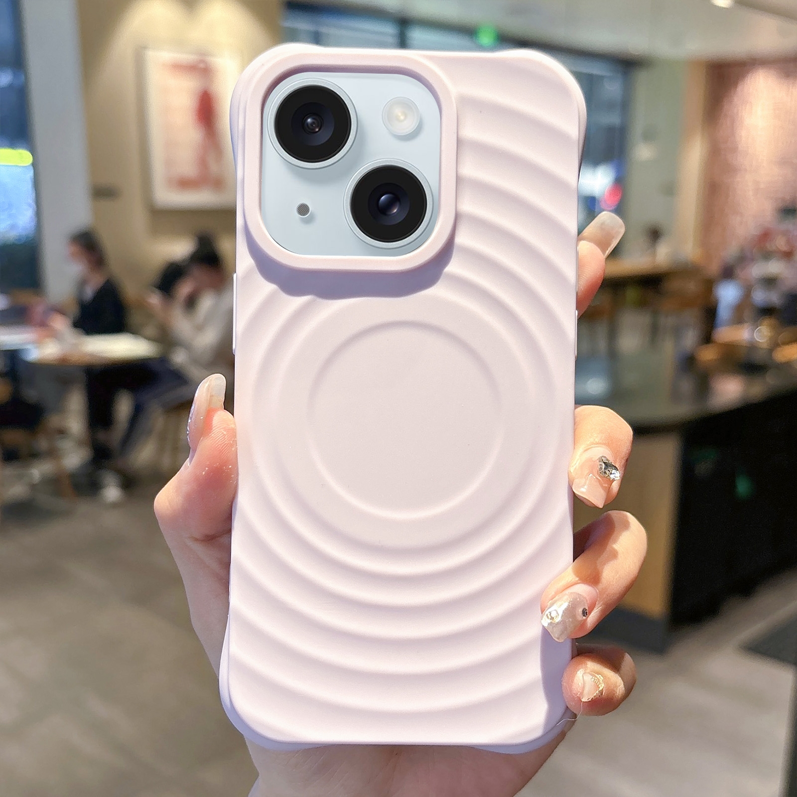 For iPhone 15 MagSafe Magnetic Ring Texture TPU Phone Case(Light Purple) - Shopkiz.com