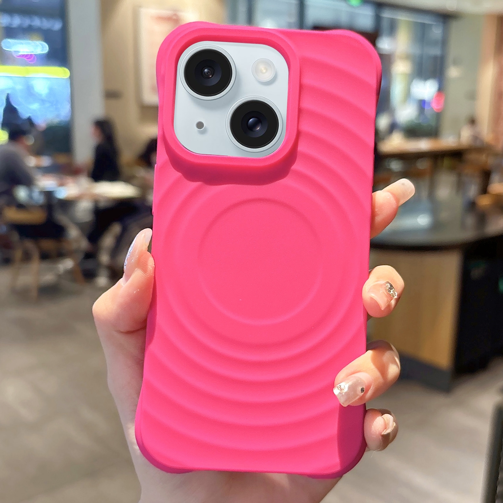 For iPhone 15 Plus MagSafe Magnetic Ring Texture TPU Phone Case(Rose Red) - Shopkiz.com