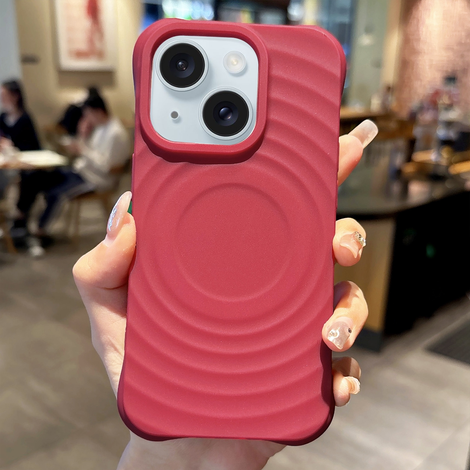 For iPhone 15 Plus MagSafe Magnetic Ring Texture TPU Phone Case(Red) - Shopkiz.com