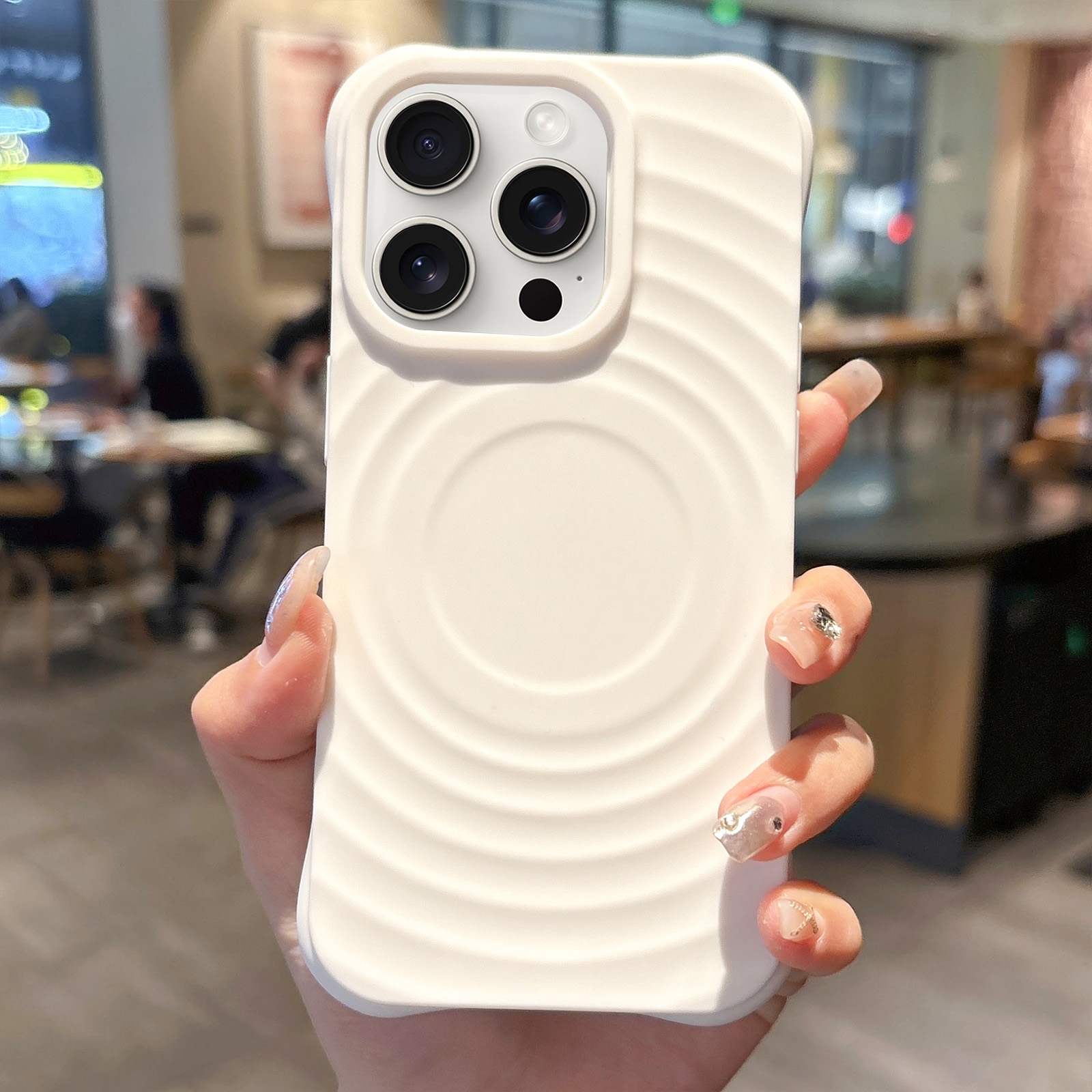 For iPhone 15 Pro MagSafe Magnetic Ring Texture TPU Phone Case(White) - Shopkiz.com