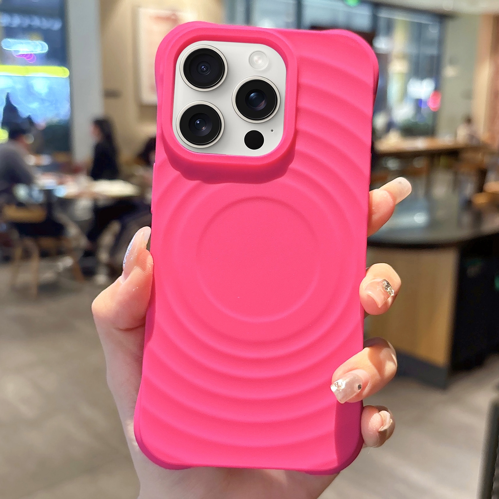 For iPhone 15 Pro Max MagSafe Magnetic Ring Texture TPU Phone Case(Rose Red) - Shopkiz.com