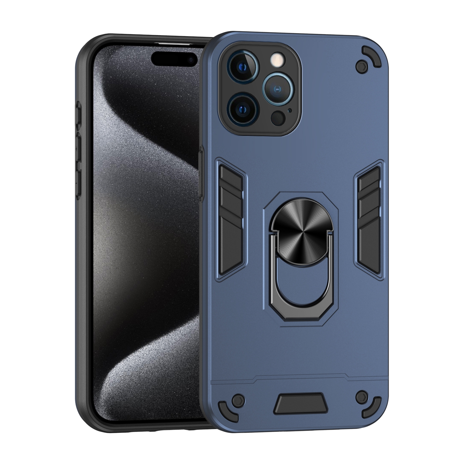 For iPhone 12 Pro Shockproof Metal Ring Holder Phone Case(Blue) - Shopkiz.com