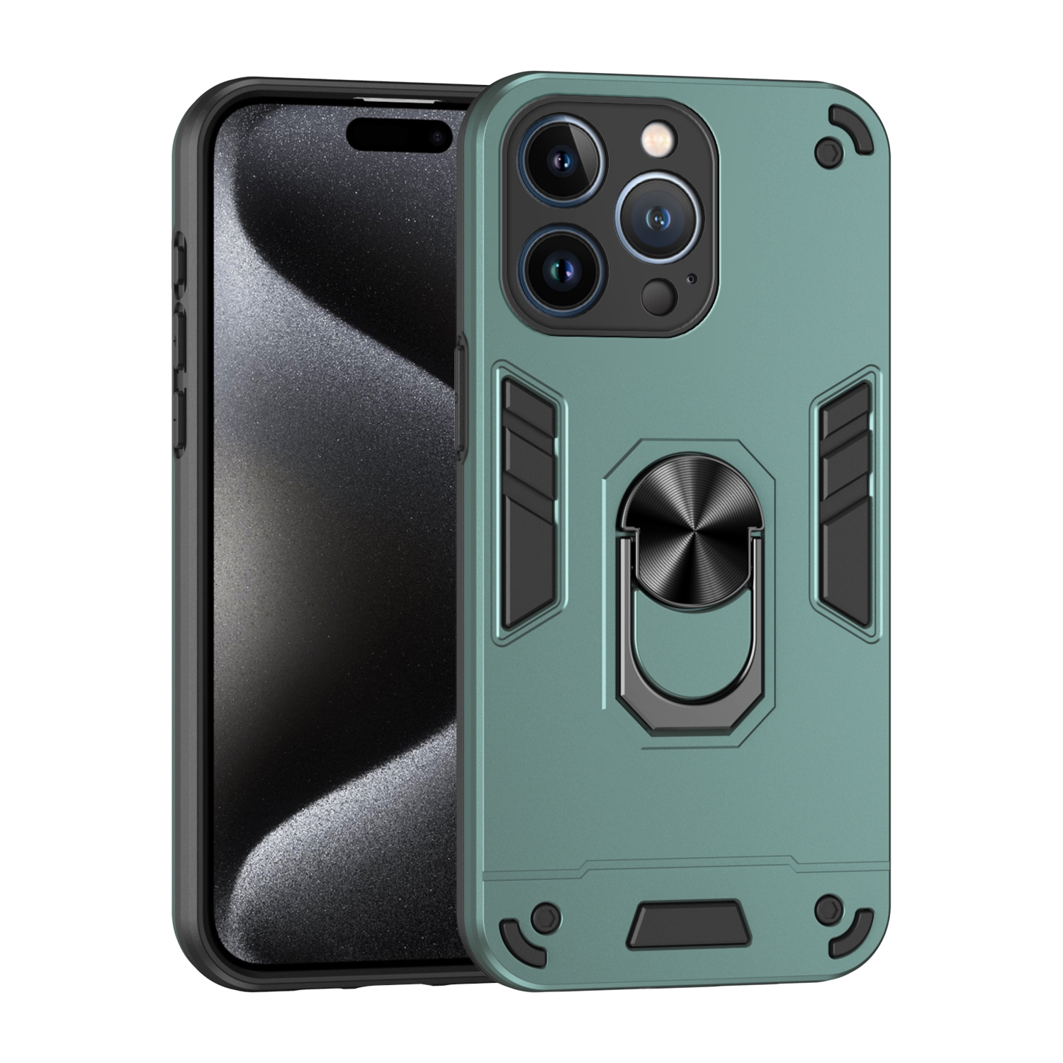 For iPhone 13 Pro Max Shockproof Metal Ring Holder Phone Case(Green) - Shopkiz.com