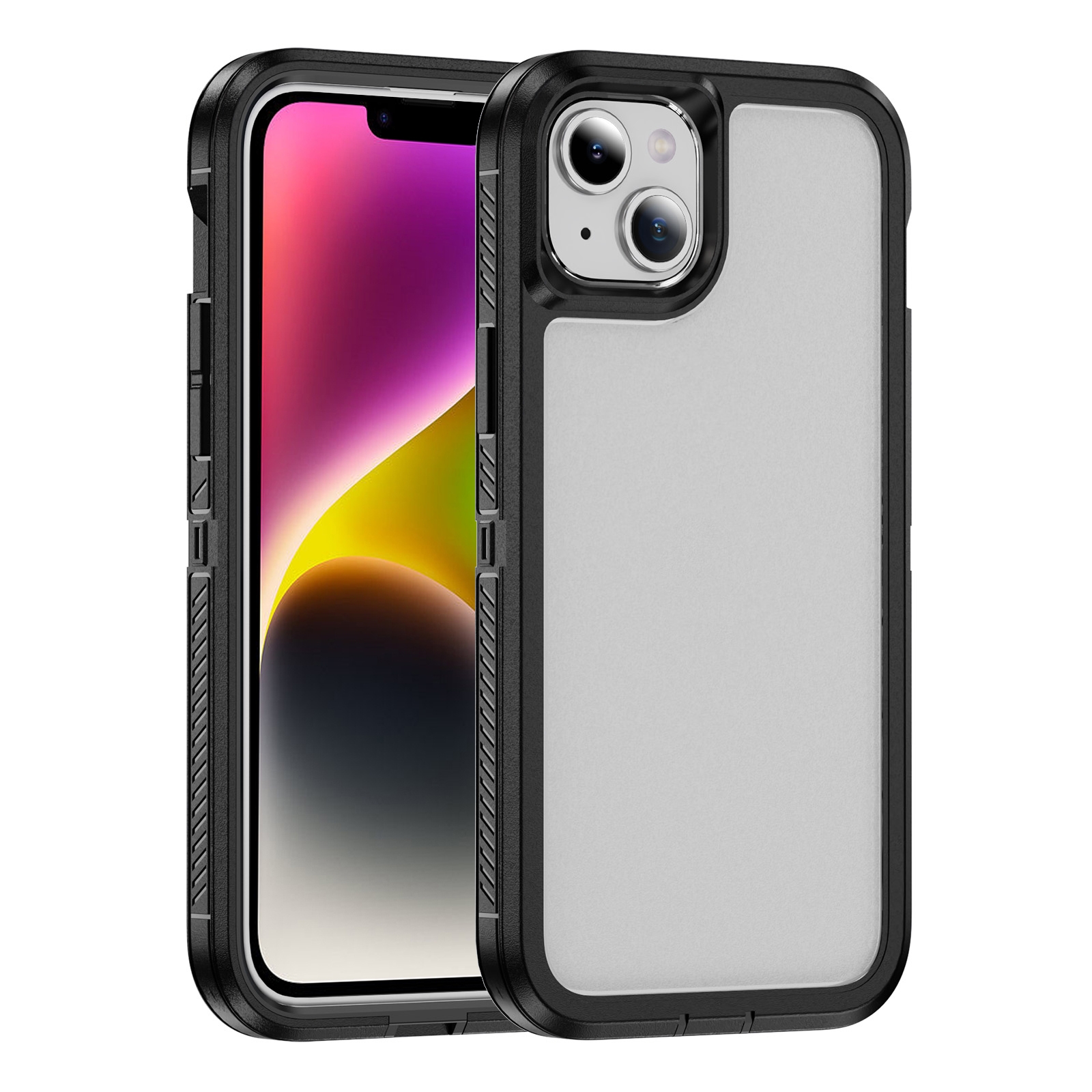 For iPhone 14 Guard Frosted Double Layer Phone Case(Black+Transparent) - Shopkiz.com