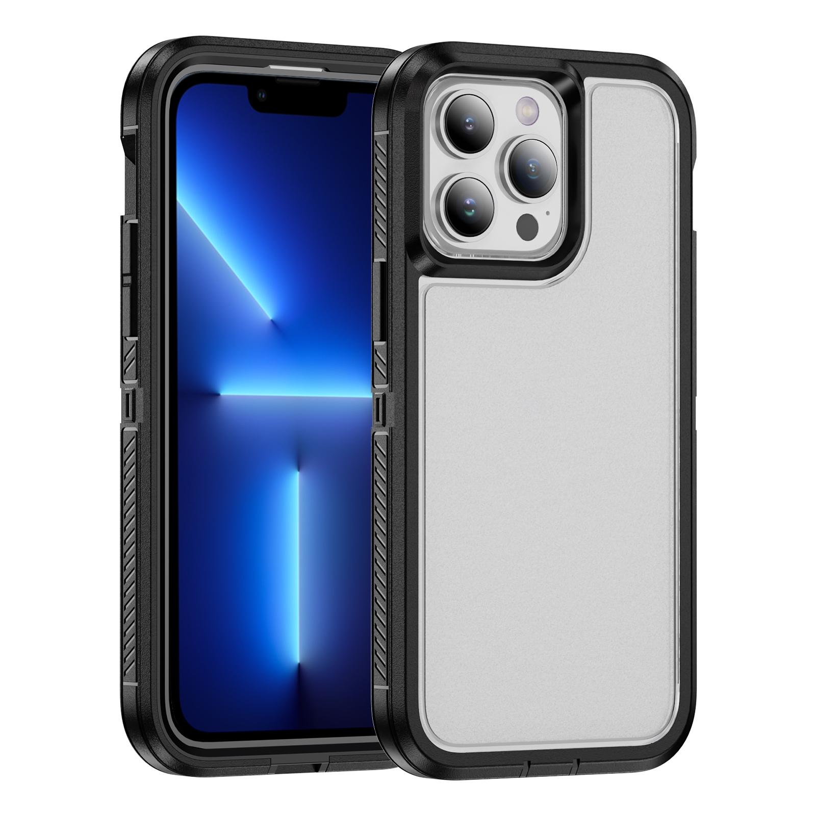 For iPhone 13 Pro Max Guard Frosted Double Layer Phone Case(Black+Transparent) - Shopkiz.com