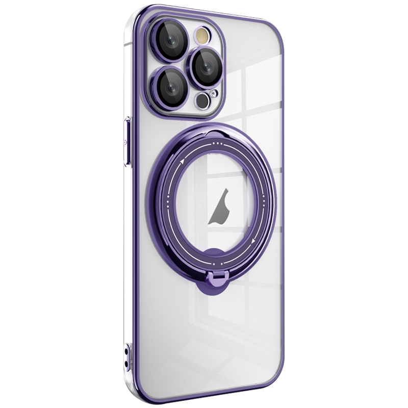 For iPhone 15 Pro Max Electroplating MagSafe 360 Degree Rotation Holder Shockproof Phone Case(Dark Purple) - Shopkiz.com