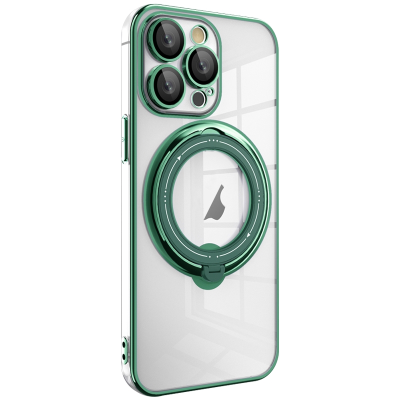 For iPhone 15 Pro Max Electroplating MagSafe 360 Degree Rotation Holder Shockproof Phone Case(Dark Green) - Shopkiz.com