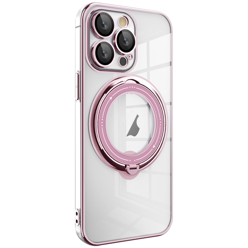For iPhone 13 Pro Electroplating MagSafe 360 Degree Rotation Holder Shockproof Phone Case(Pink) - Shopkiz.com