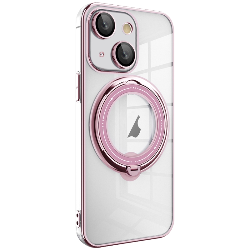 For iPhone 13 Electroplating MagSafe 360 Degree Rotation Holder Shockproof Phone Case(Pink) - Shopkiz.com