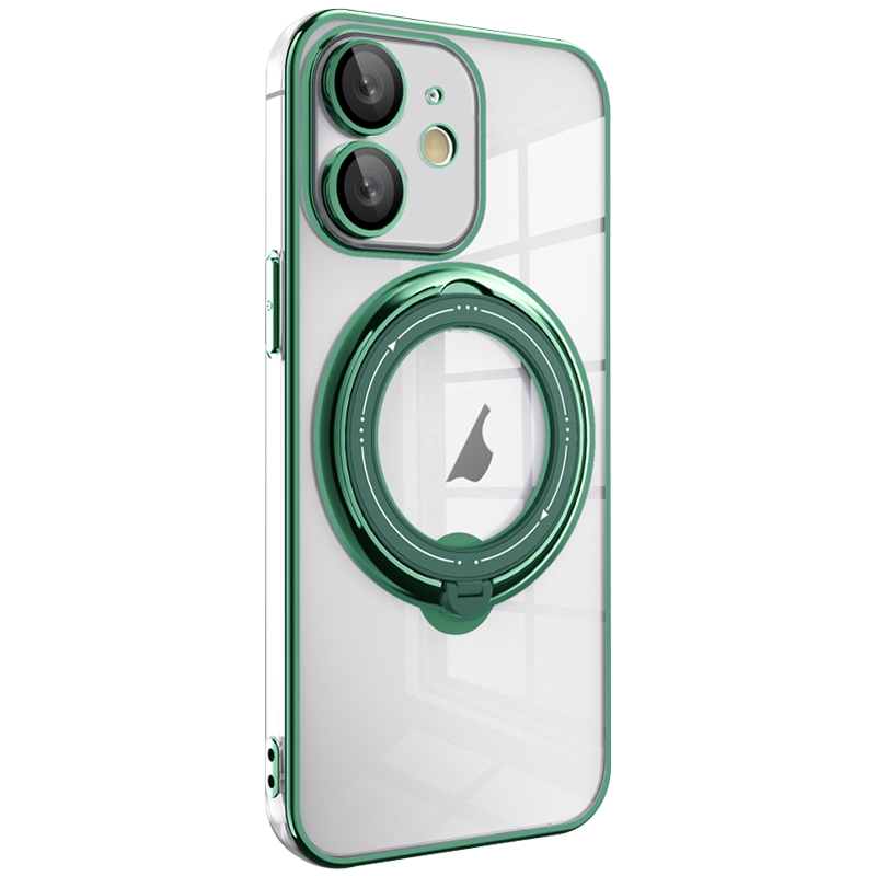 For iPhone 12 Electroplating MagSafe 360 Degree Rotation Holder Shockproof Phone Case(Dark Green) - Shopkiz.com