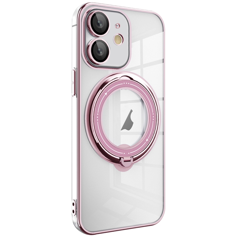 For iPhone 11 Electroplating MagSafe 360 Degree Rotation Holder Shockproof Phone Case(Pink) - Shopkiz.com