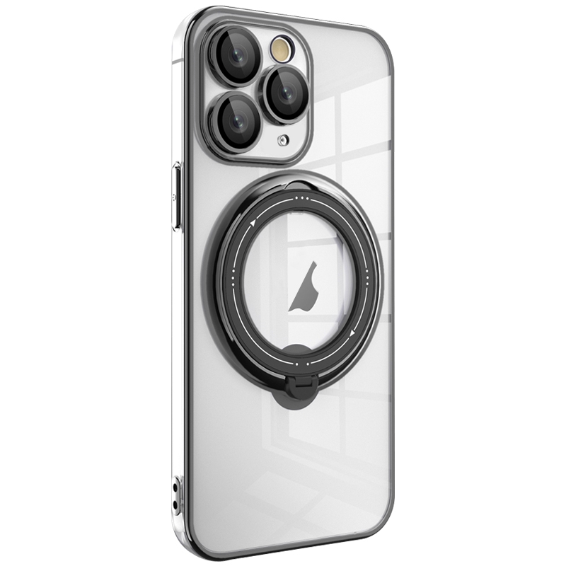For iPhone 11 Pro Electroplating MagSafe 360 Degree Rotation Holder Shockproof Phone Case(Black) - Shopkiz.com