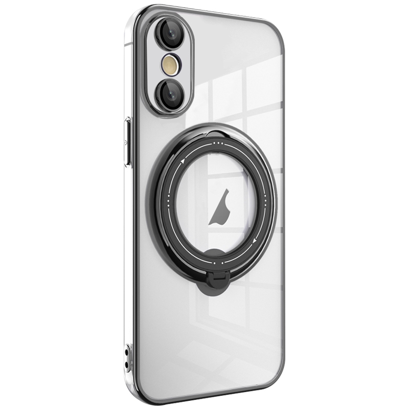 For iPhone XS Max Electroplating MagSafe 360 Degree Rotation Holder Shockproof Phone Case(Black) - Shopkiz.com