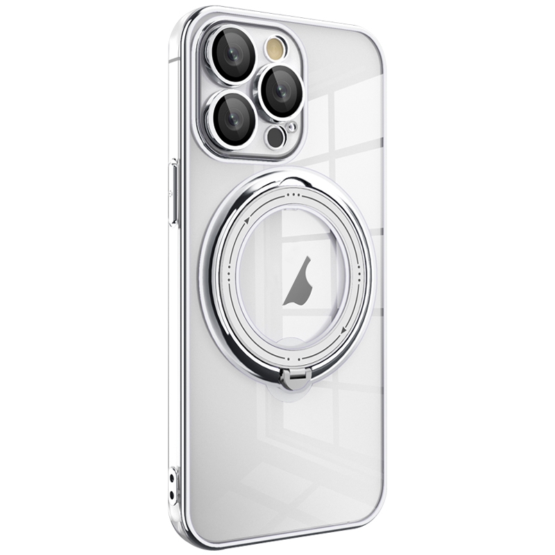 For iPhone 16 Pro Max Electroplating MagSafe 360 Degree Rotation Holder Shockproof Phone Case(Silver) - Shopkiz.com
