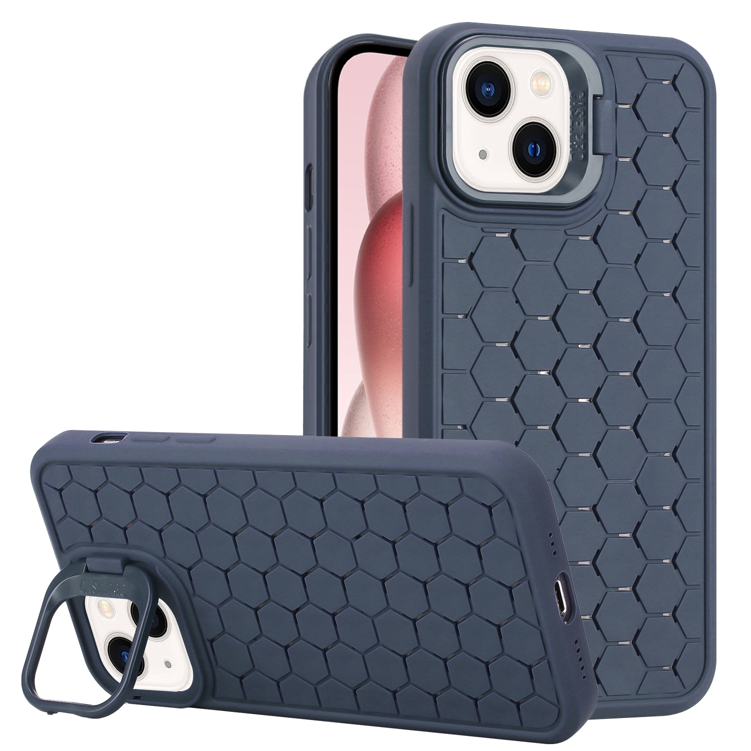 For iPhone 14 Honeycomb Radiating Lens Holder TPU Phone Case(Blue) - Shopkiz.com