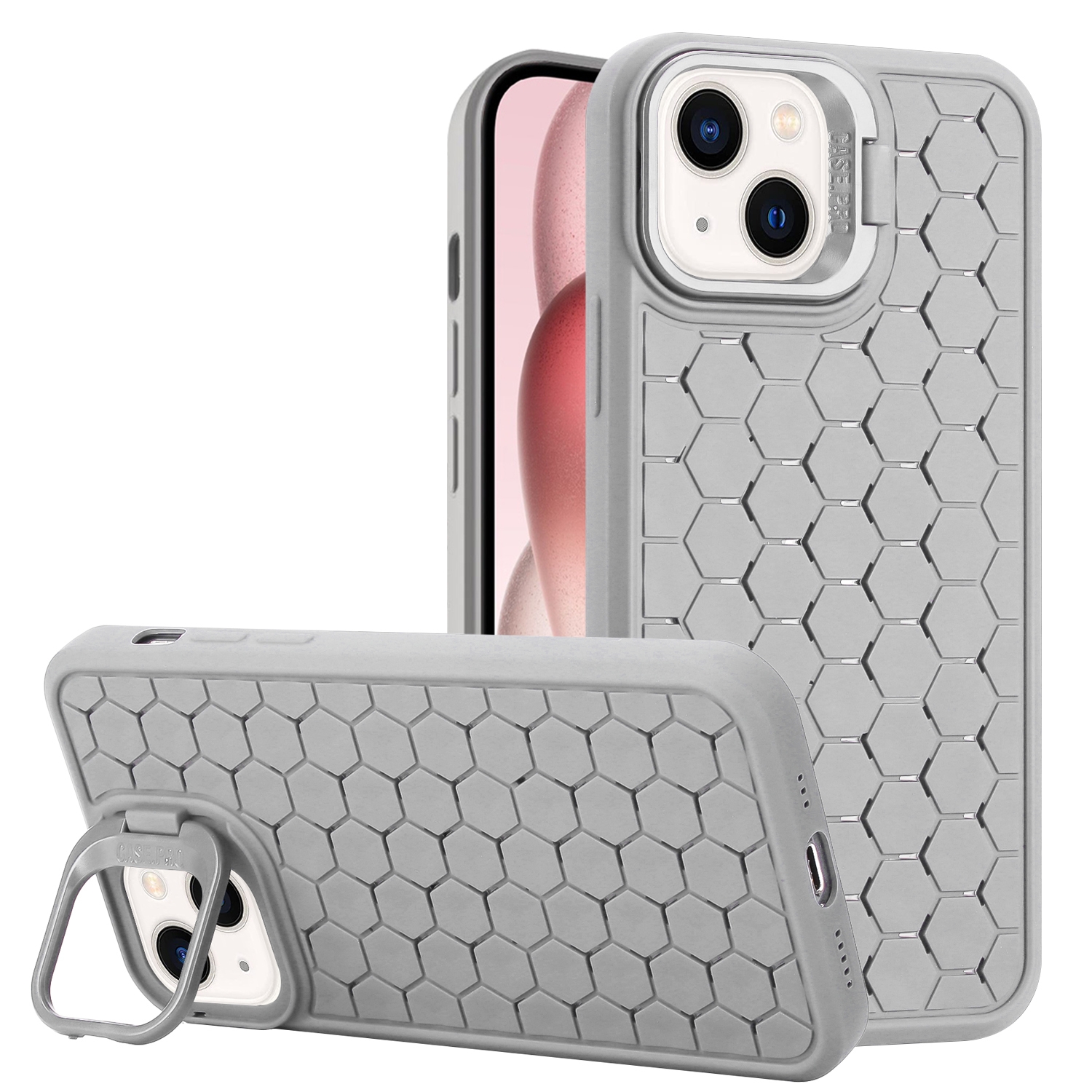 For iPhone 13 Honeycomb Radiating Lens Holder TPU Phone Case(Grey) - Shopkiz.com