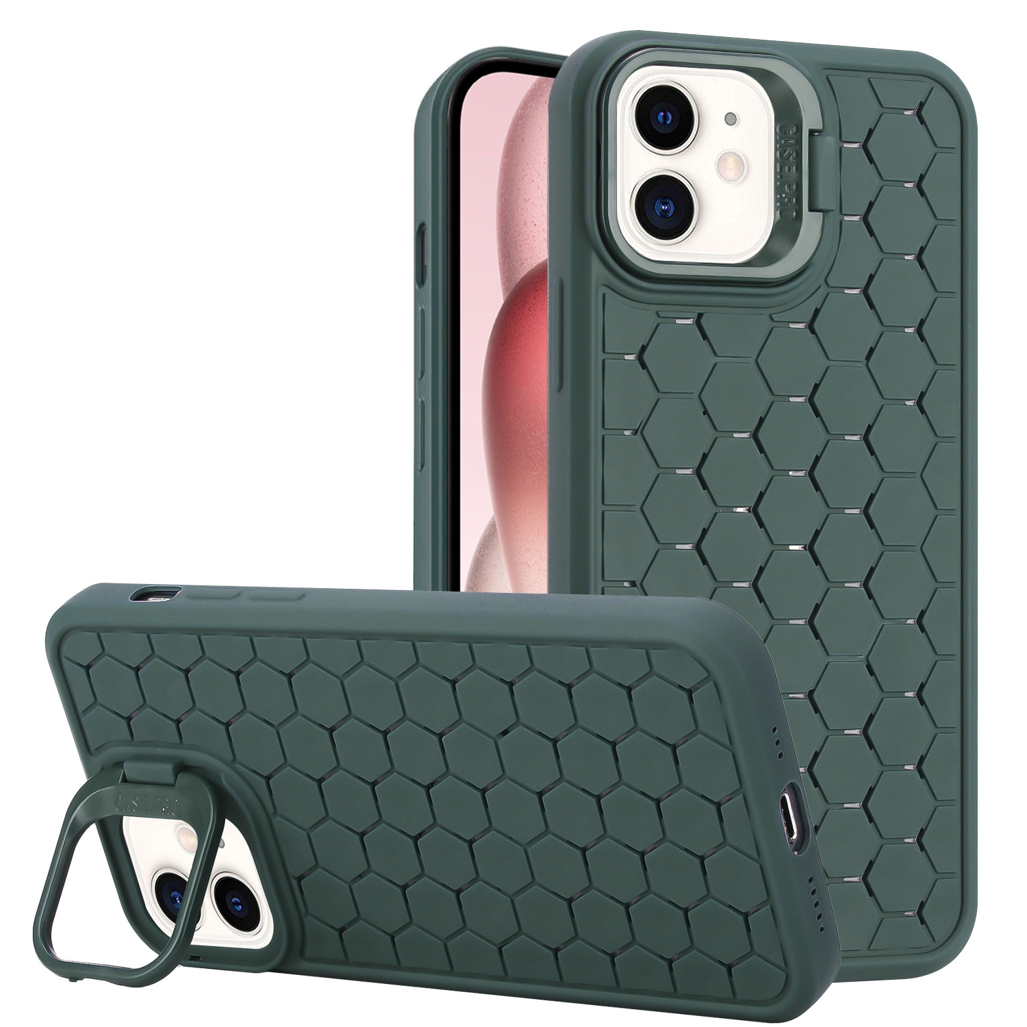 For iPhone 12 Honeycomb Radiating Lens Holder TPU Phone Case(Green) - Shopkiz.com