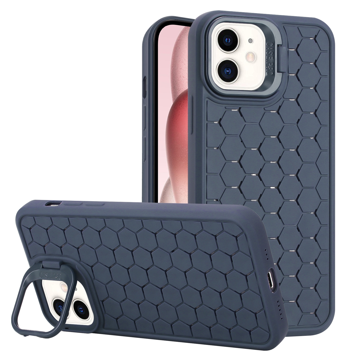 For iPhone 12 Honeycomb Radiating Lens Holder TPU Phone Case(Blue) - Shopkiz.com