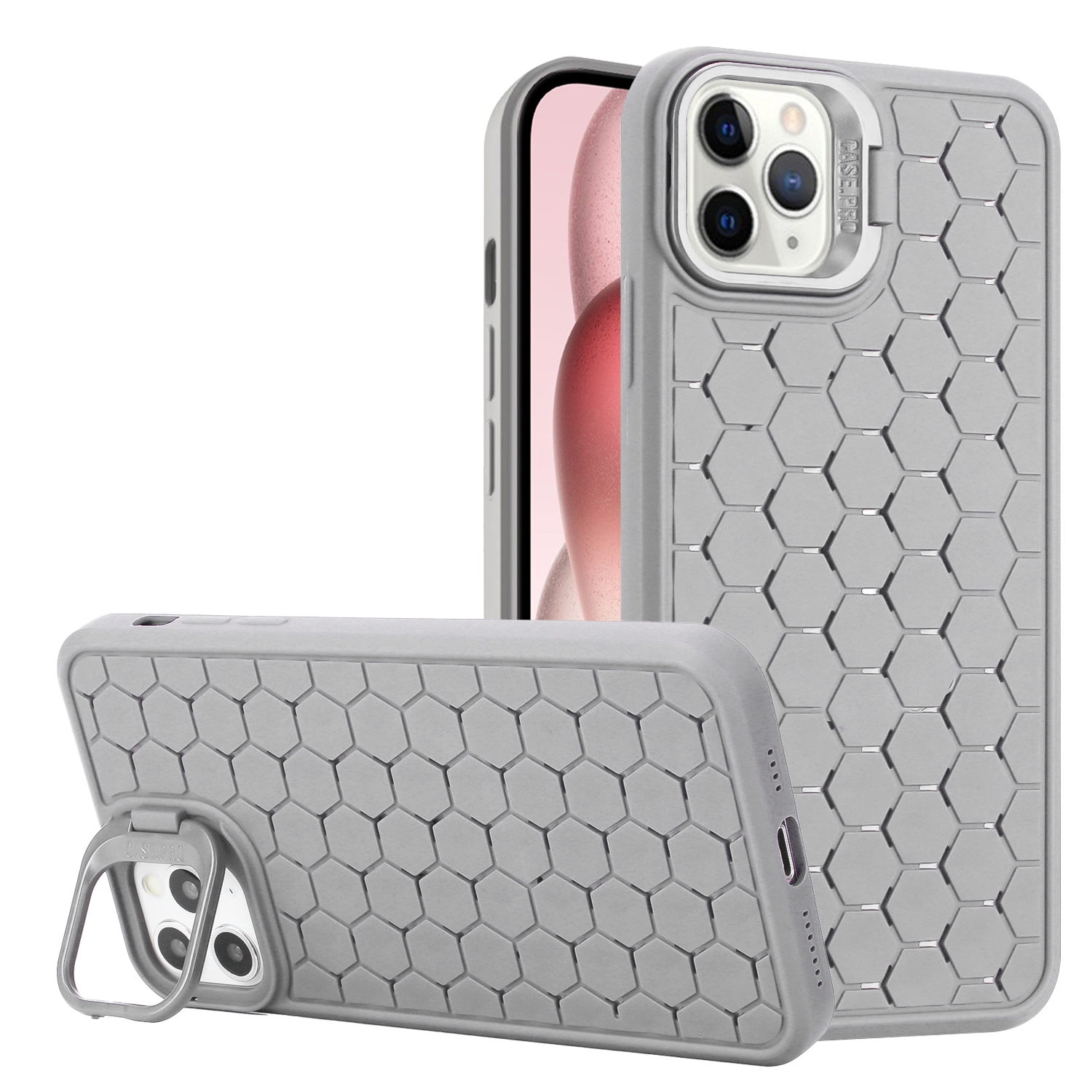 For iPhone 12 Pro Max Honeycomb Radiating Lens Holder TPU Phone Case(Grey) - Shopkiz.com