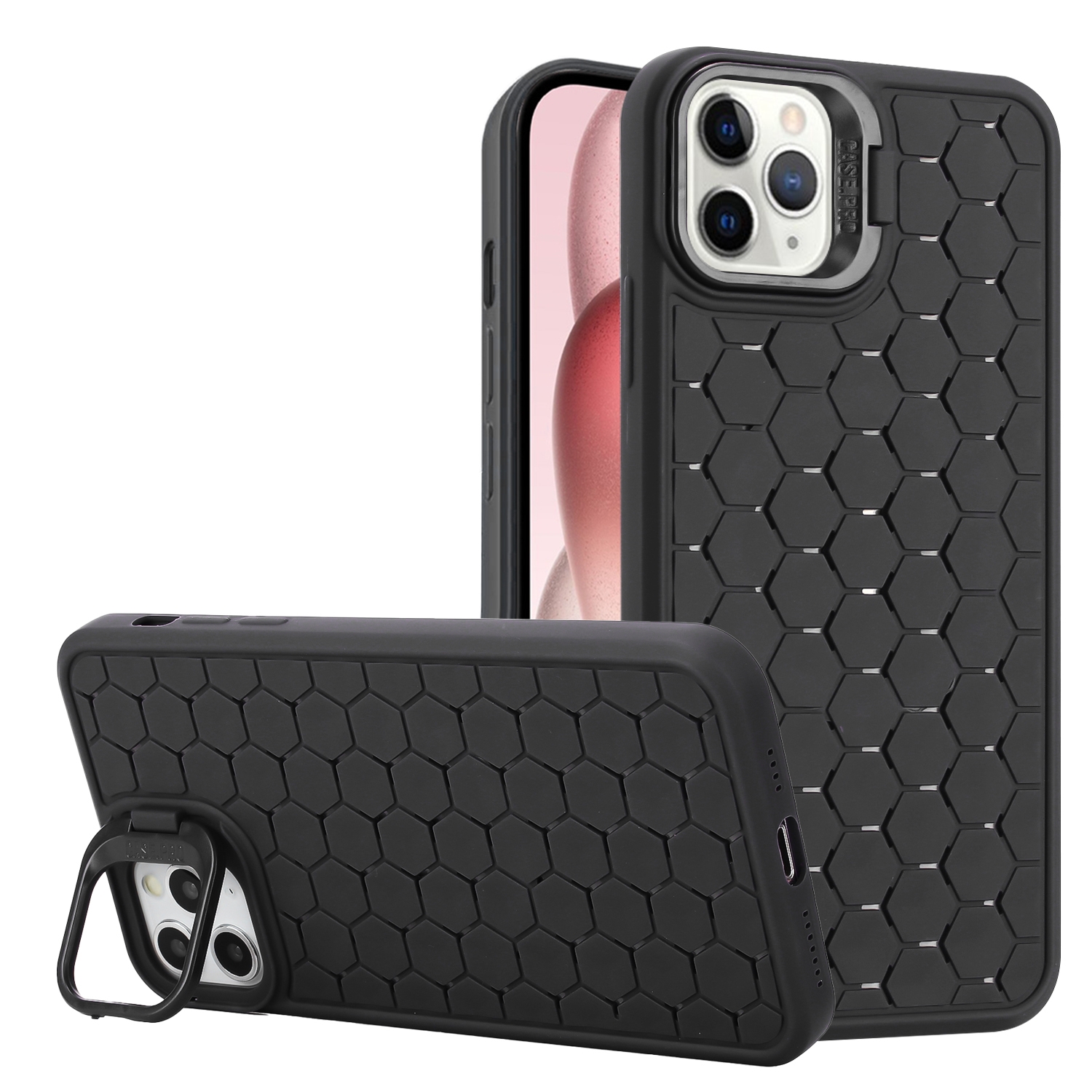 For iPhone 11 Pro Max Honeycomb Radiating Lens Holder TPU Phone Case(Black) - Shopkiz.com