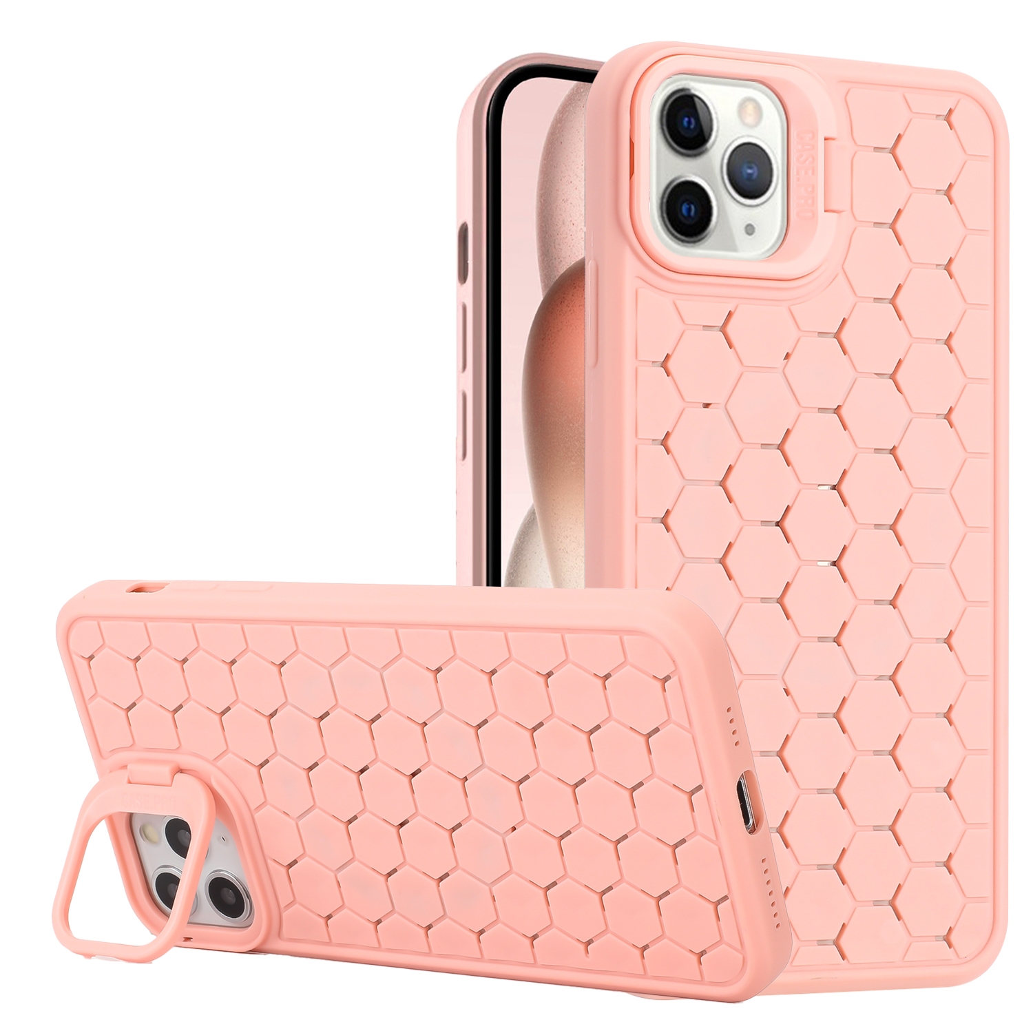 For iPhone 11 Pro Honeycomb Radiating Lens Holder TPU Phone Case(Pink) - Shopkiz.com