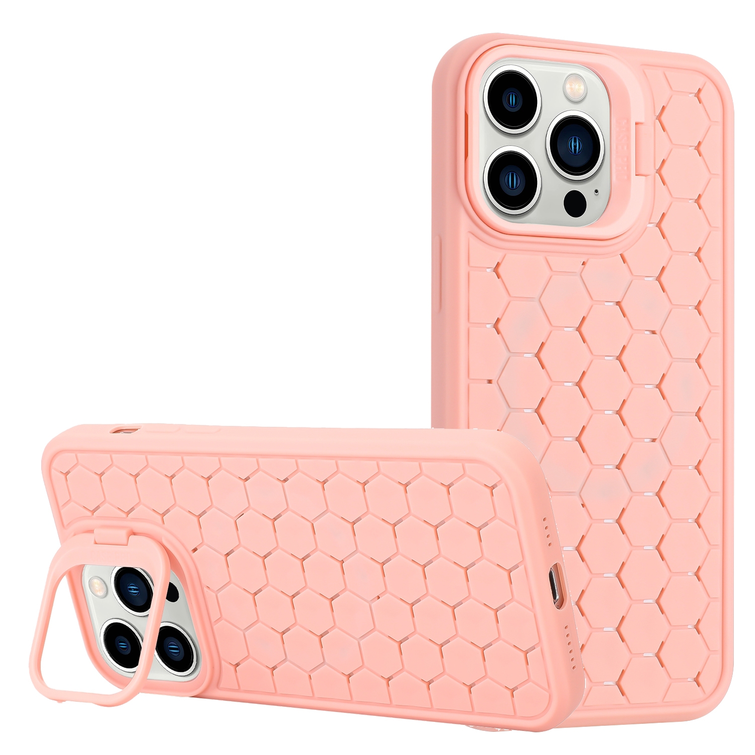 For iPhone 16 Pro Honeycomb Radiating Lens Holder TPU Phone Case(Pink) - Shopkiz.com