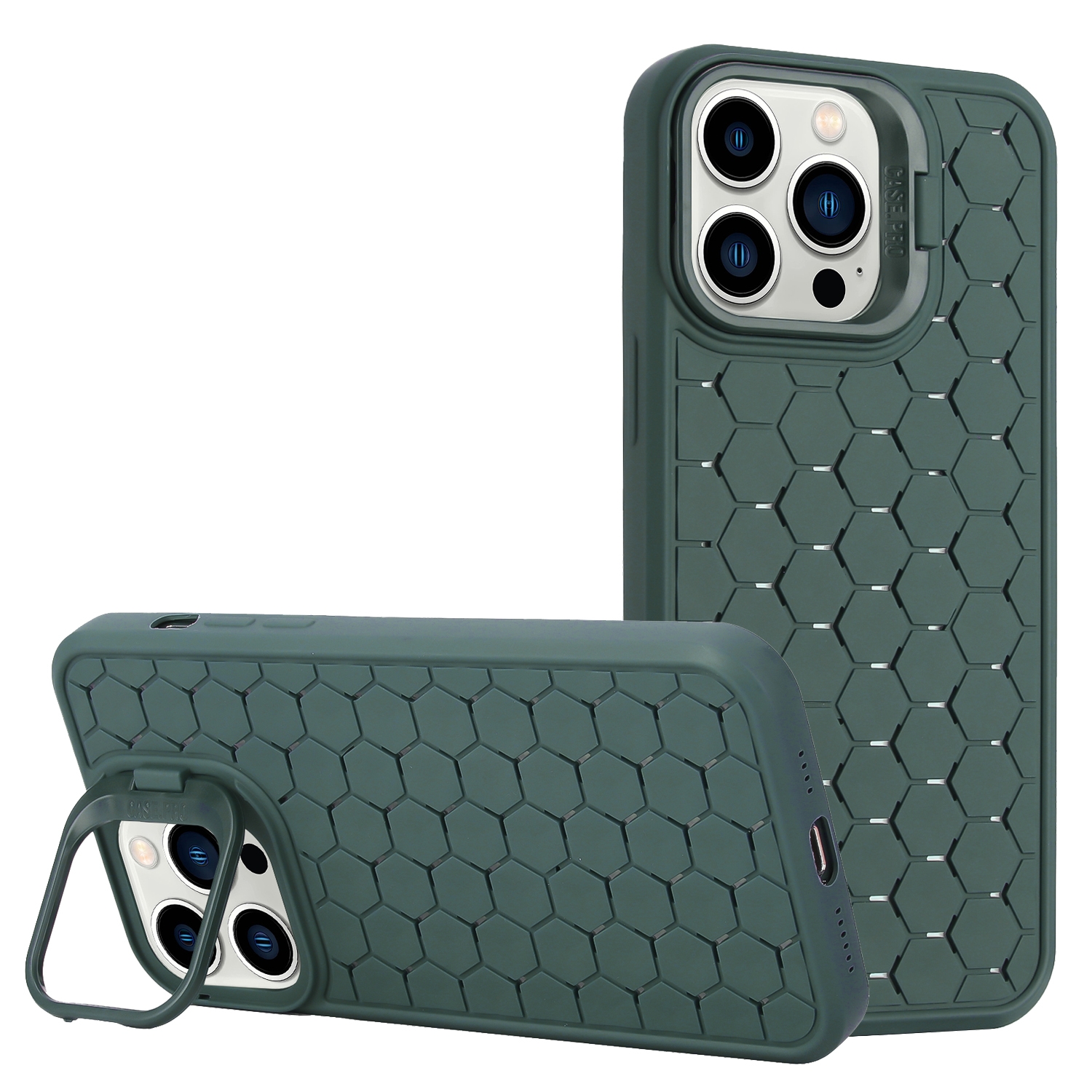For iPhone 16 Pro Honeycomb Radiating Lens Holder TPU Phone Case(Green) - Shopkiz.com