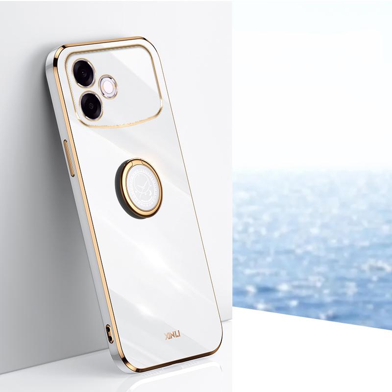 For OPPO A6s Pro 4G XINLI Straight Edge 6D Electroplate TPU Phone Case with Ring Holder(White) - Shopkiz.com
