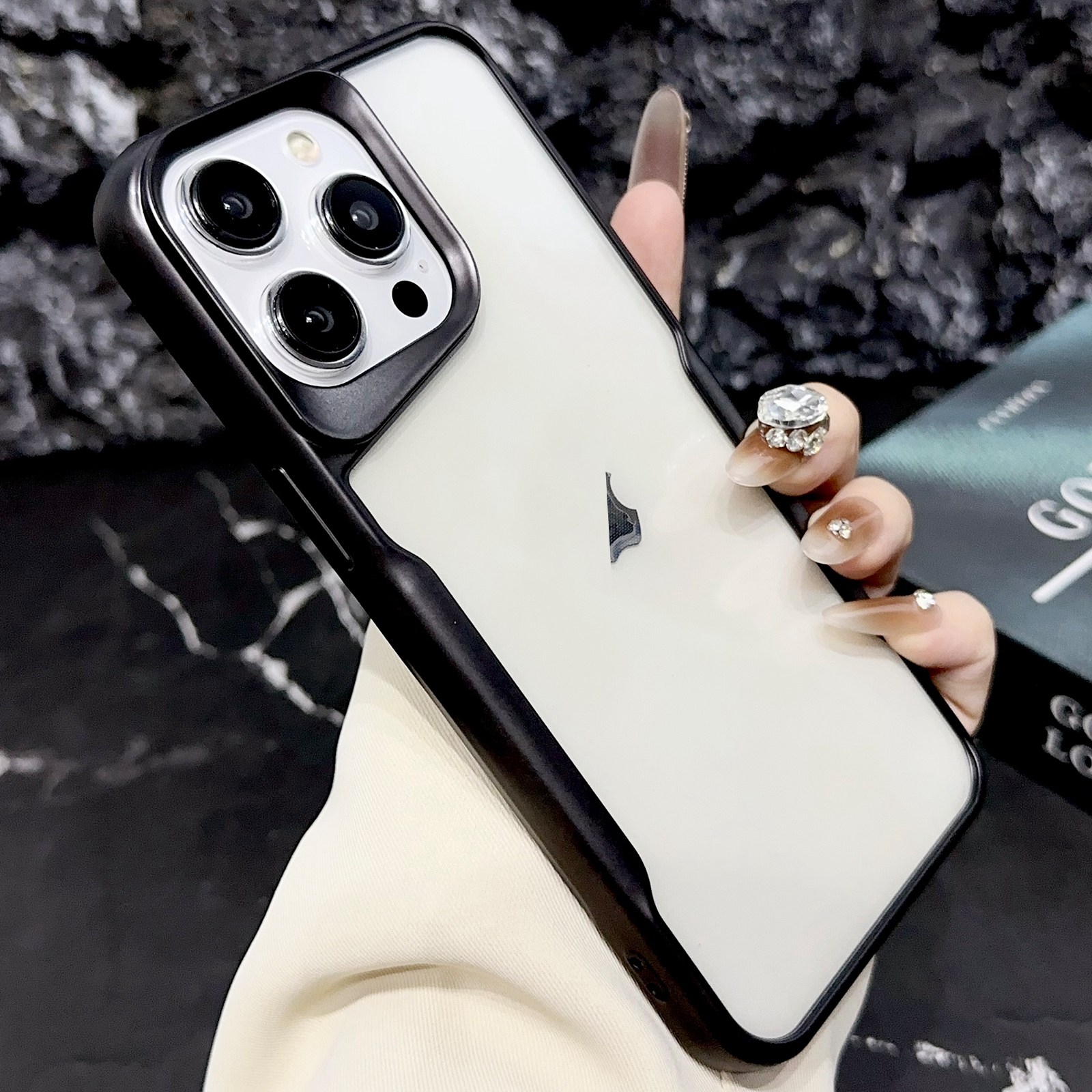 For iPhone 15 Pro Max Blade Electroplating Frosted TPU Phone Case(Black) - Shopkiz.com